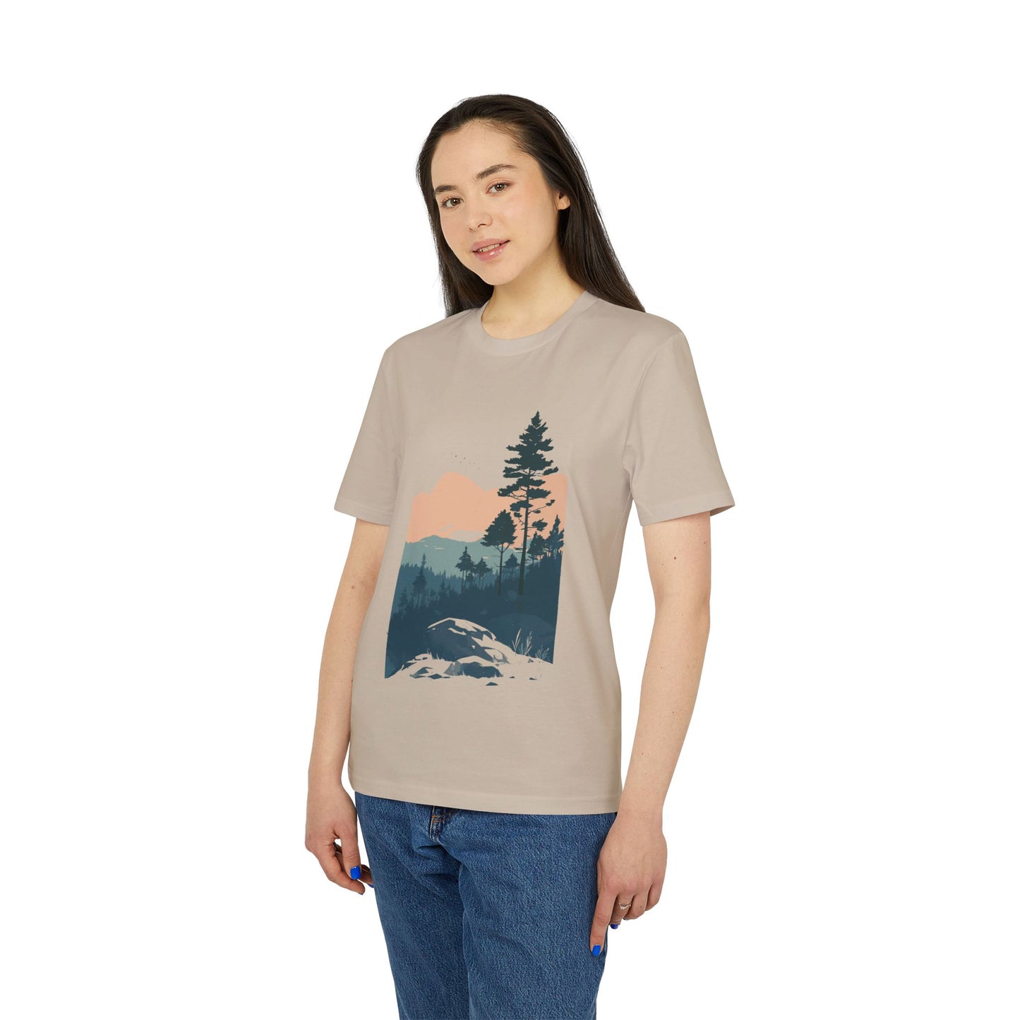 Berge Illustration, Vintage-inspiriertes Baumwoll-T-Shirt, Unisex-T-Shirt