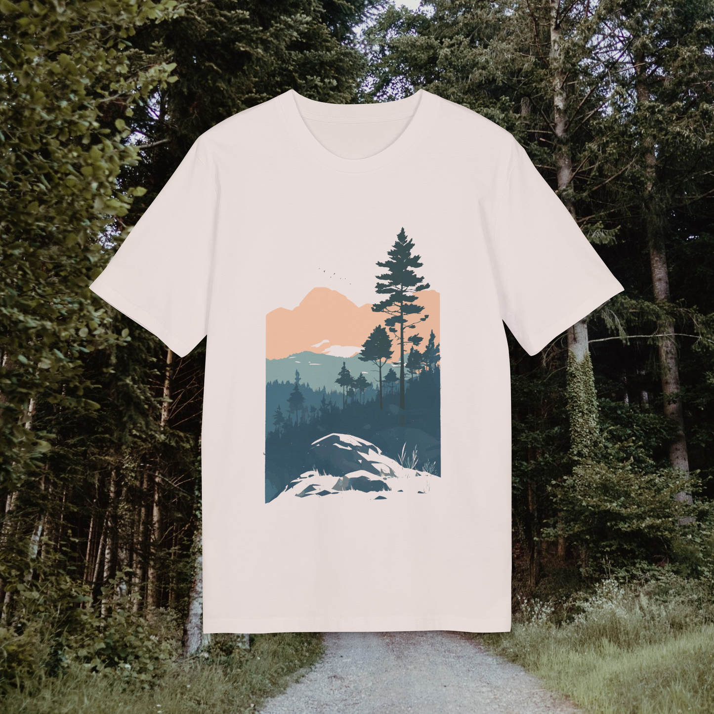 Berge Illustration, Vintage-inspiriertes Baumwoll-T-Shirt, Unisex-T-Shirt