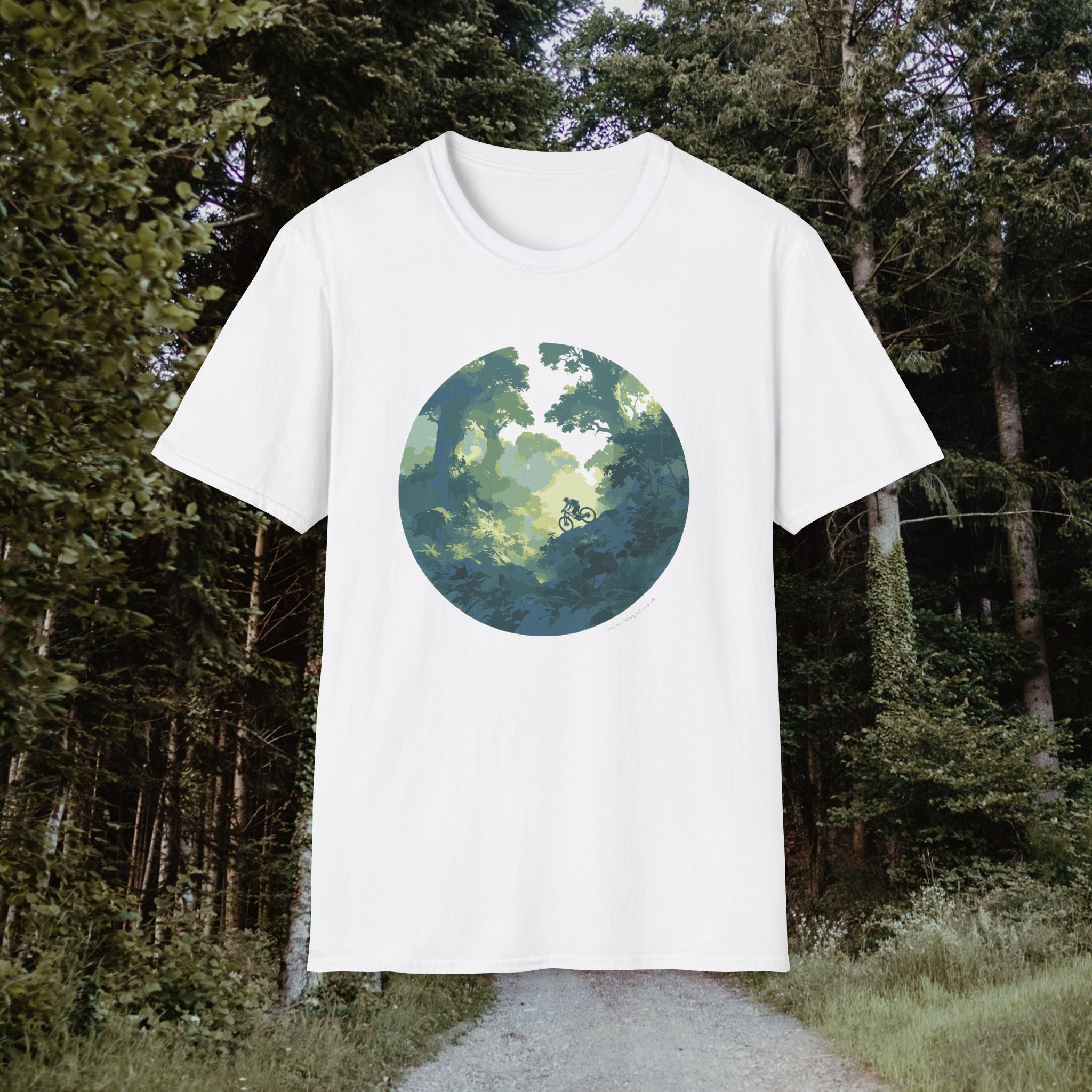 Mountainbike Fahrrad Outdoor Wald Shirt, Illustration, Vintage-inspiriertes Baumwoll-T-Shirt, Unisex-T-Shirt