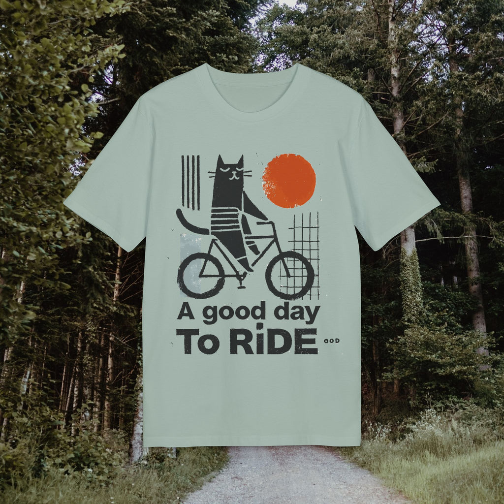 Lustiges Fahrrad T-Shirt - 'A Good Day to Ride' - Unisex Radfahrer Shirt mit Katze - Geschenk für Radsportler