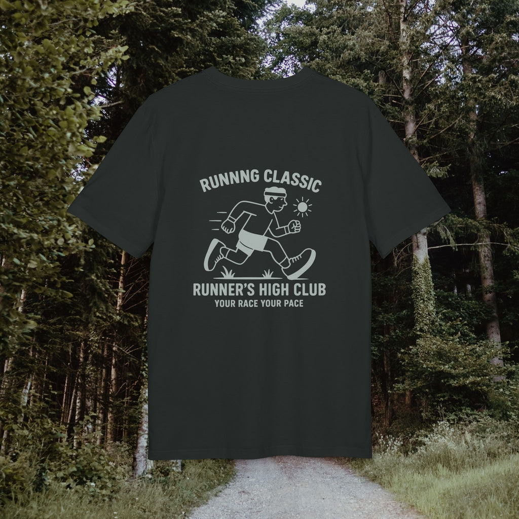 Runner’s High Club T-Shirt – Running Classic Design | Sportliches Laufshirt mit Rückendruck | Unisex Bio-Baumwollshirt