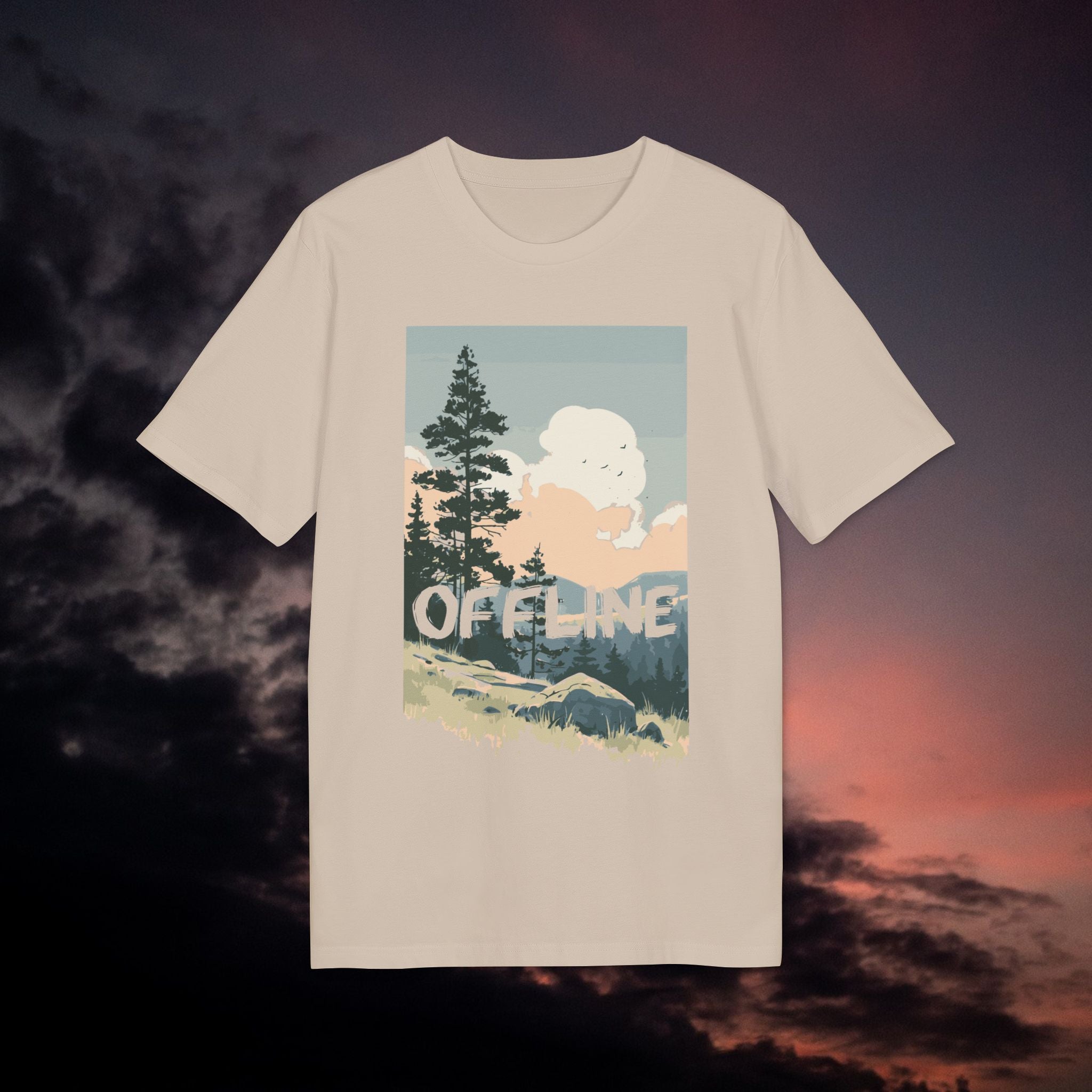 Offline Berge Outdoor Shirt, Illustration, Vintage-inspiriertes Baumwoll-T-Shirt, Unisex-T-Shirt