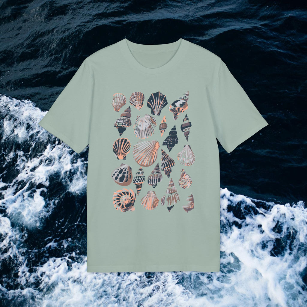 Muschel Natur Illustration, Maritimes Design T-Shirt aus Baumwolle Unisex mit Print vorne