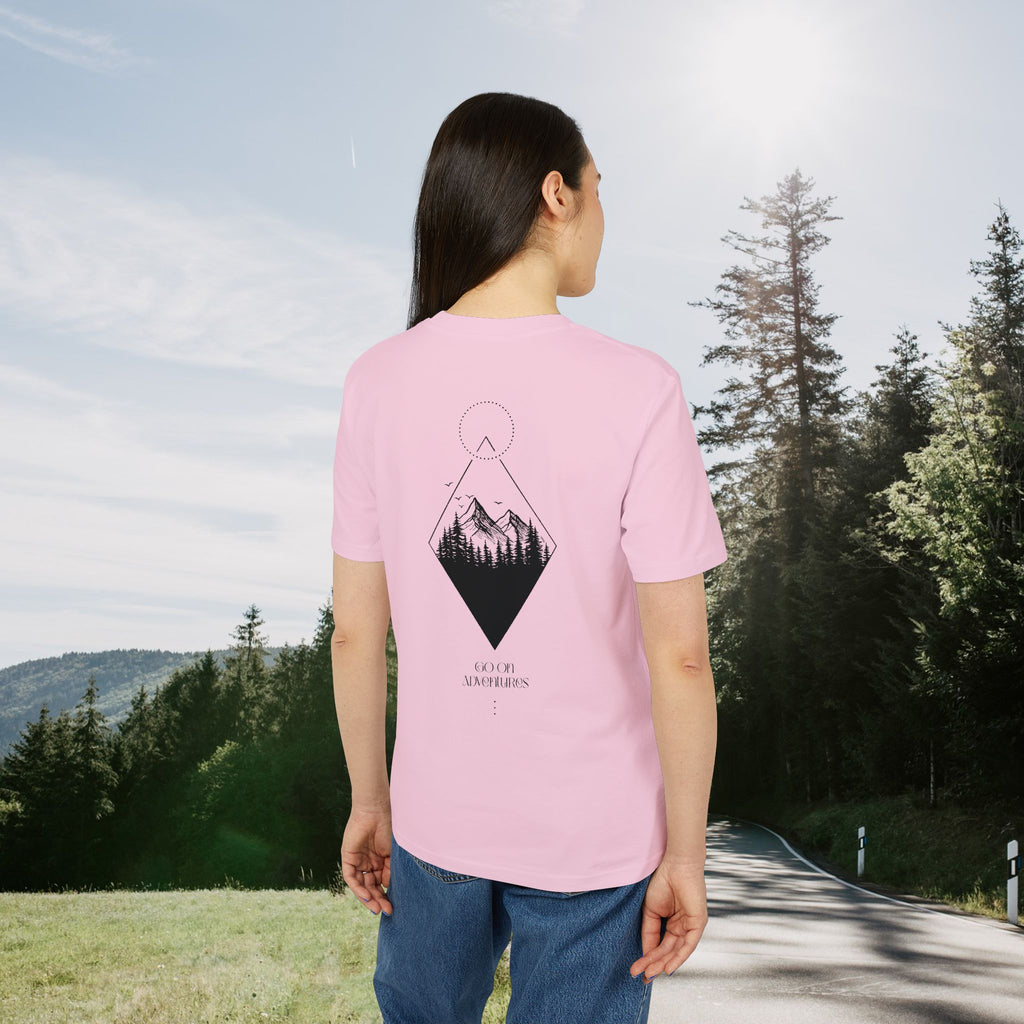 Minimalistisches Abenteuer T-Shirt, Go On Adventures, Berg und Wald Design, Wanderer Geschenk, Baumwolle