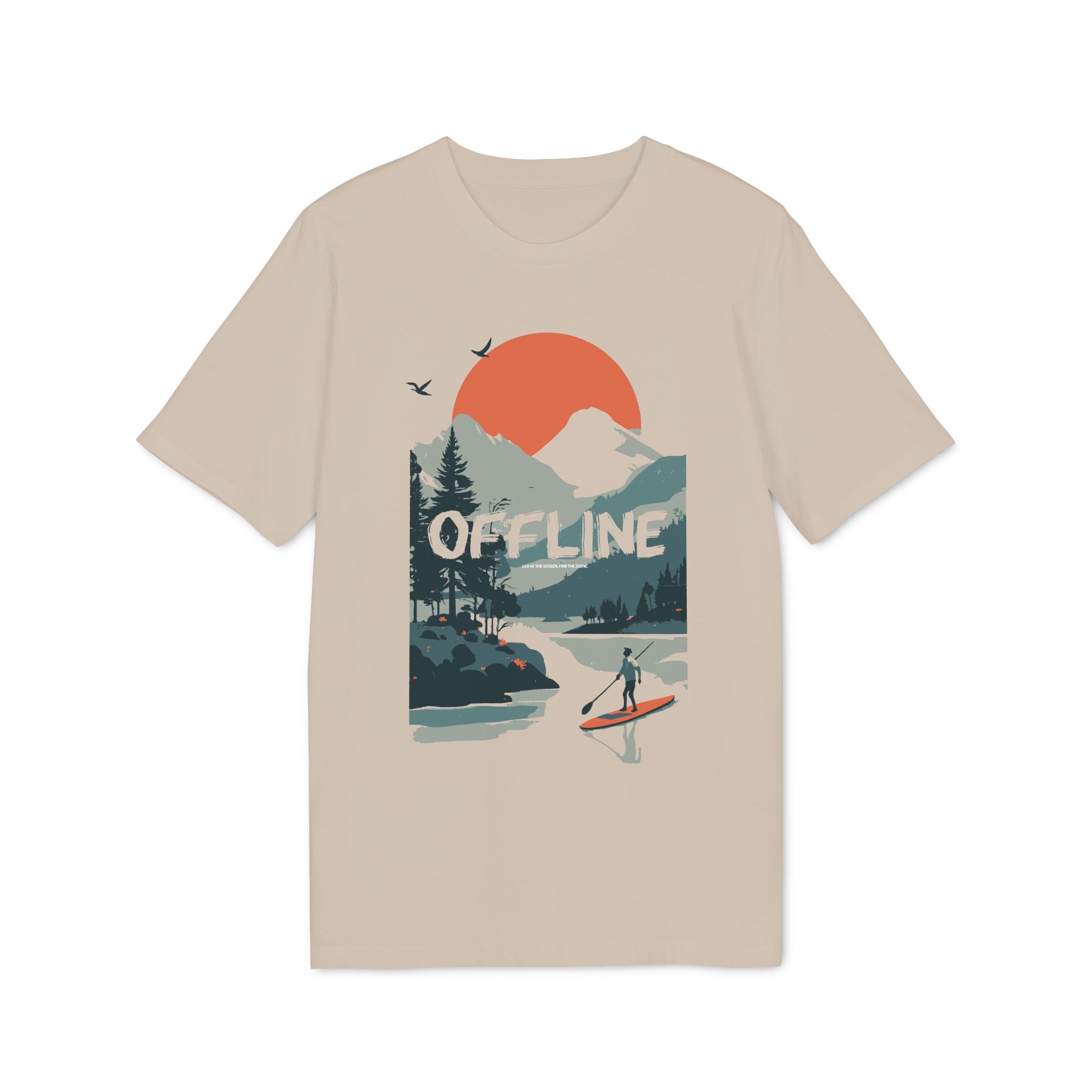 Stand Up Paddle, Berge Outdoor Shirt, Illustration, Vintage-inspiriertes Baumwoll-T-Shirt, Unisex-T-Shirt