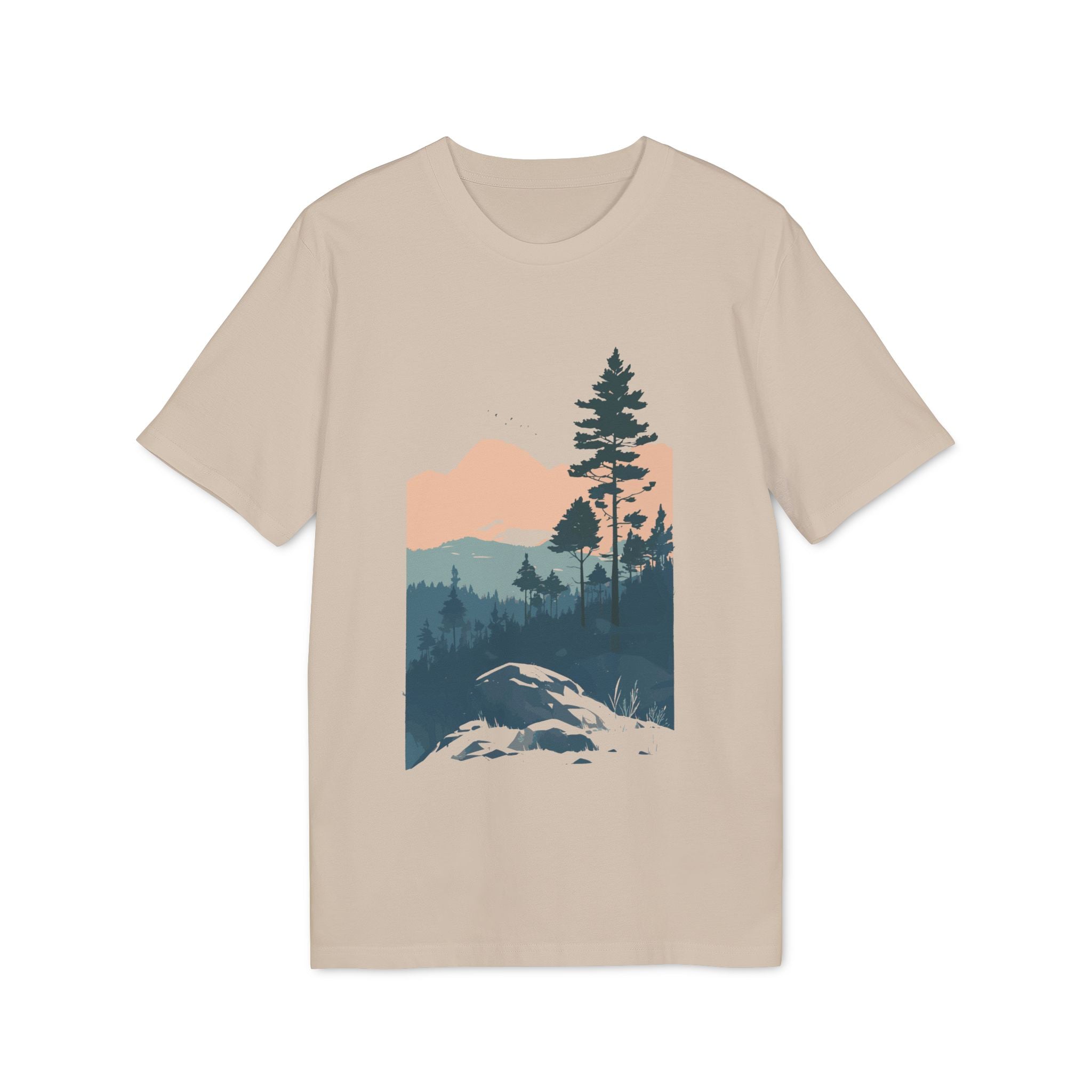 Berge Illustration, Vintage-inspiriertes Baumwoll-T-Shirt, Unisex-T-Shirt