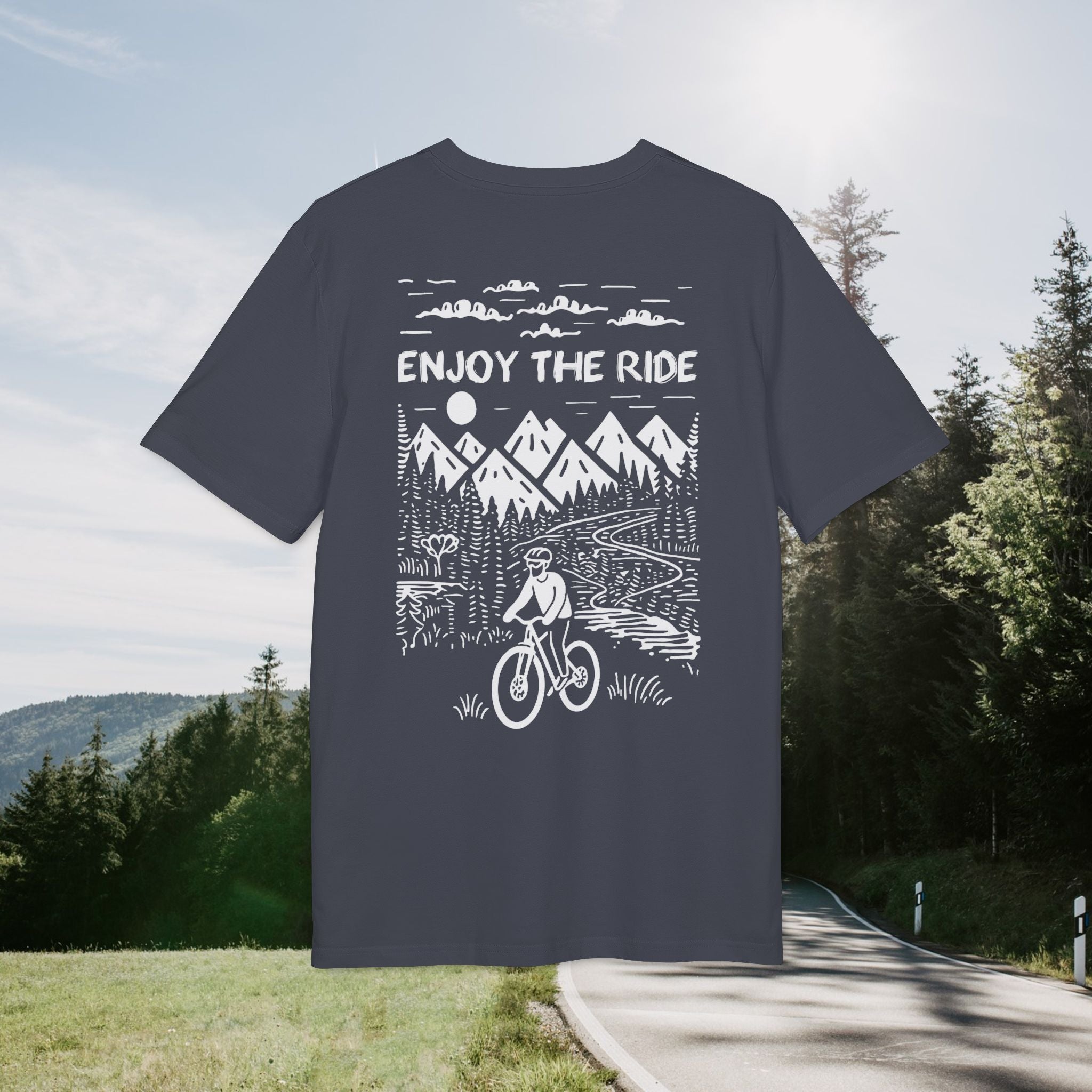Enjoy the Ride T-Shirt, Mountainbike-Abenteuer Design für Outdoor-Fans Baumwoll-T-Shirt, Unisex-T-Shirt