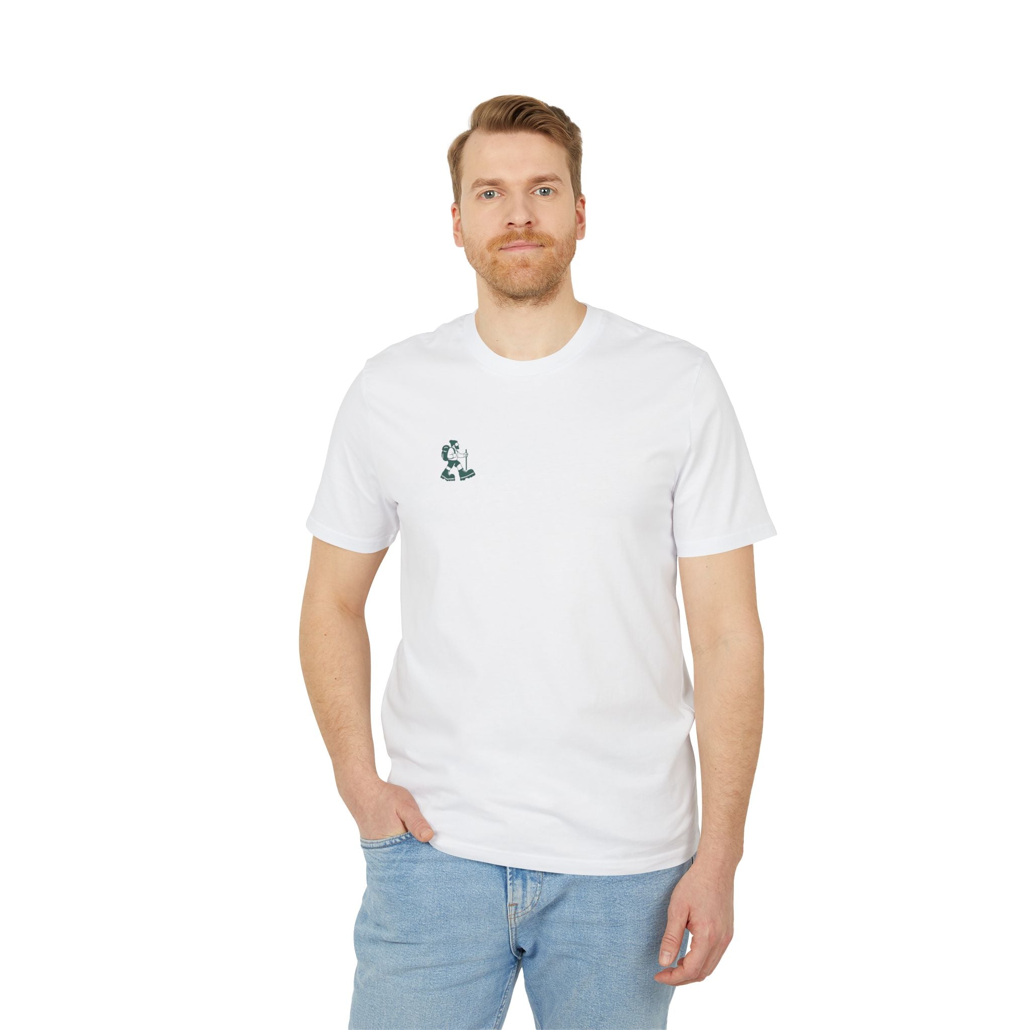 Hiking Classic Schwarzwald T-Shirt – Wanderer-Illustration mit Rückendruck | Schwarzwald Design | Unisex Bio-Baumwollshirt