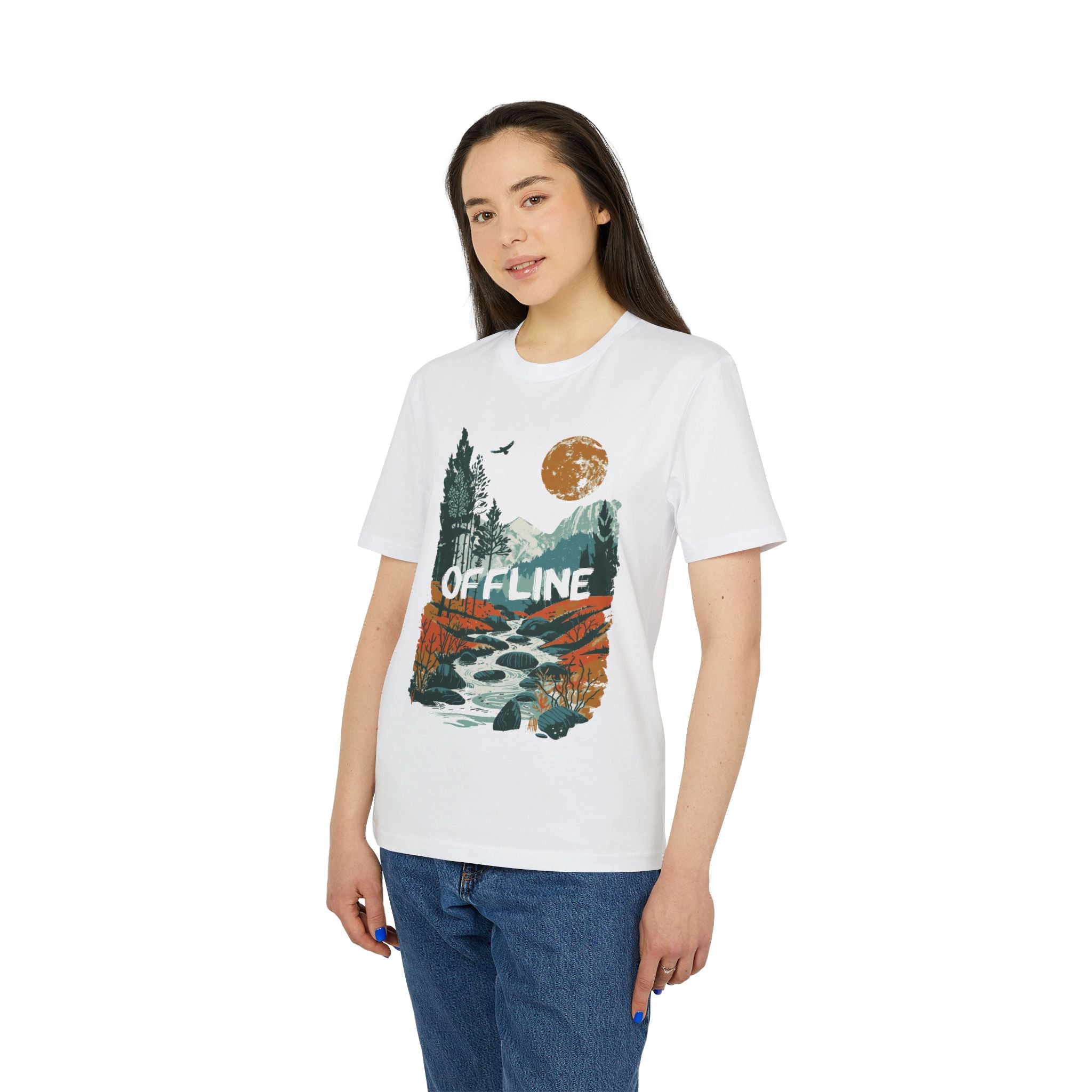 Wandern in den Bergen, Offline, Outdoor Illustration T-Shirt aus Baumwolle mit Print vorne und hinten