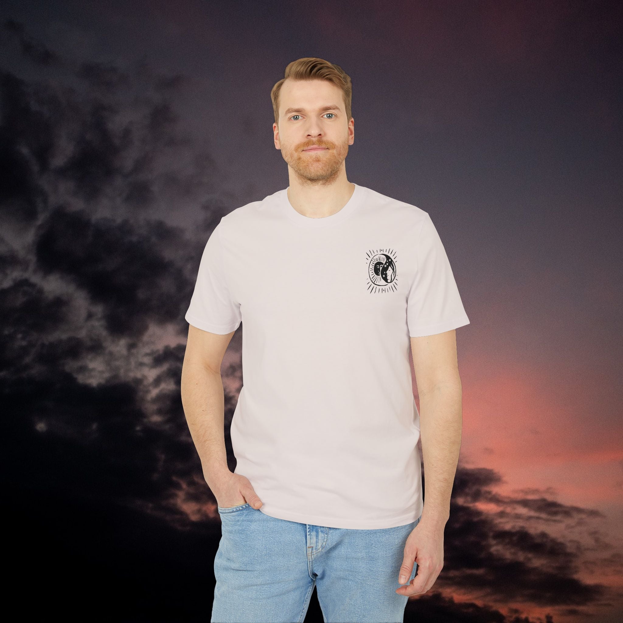 Yin und Yang T-Shirt, Dualität, Sonne und Mond Design, Spirituelles Unisex Shirt in Scherenschnitt-Optik, Baumwolle, Medium Fit