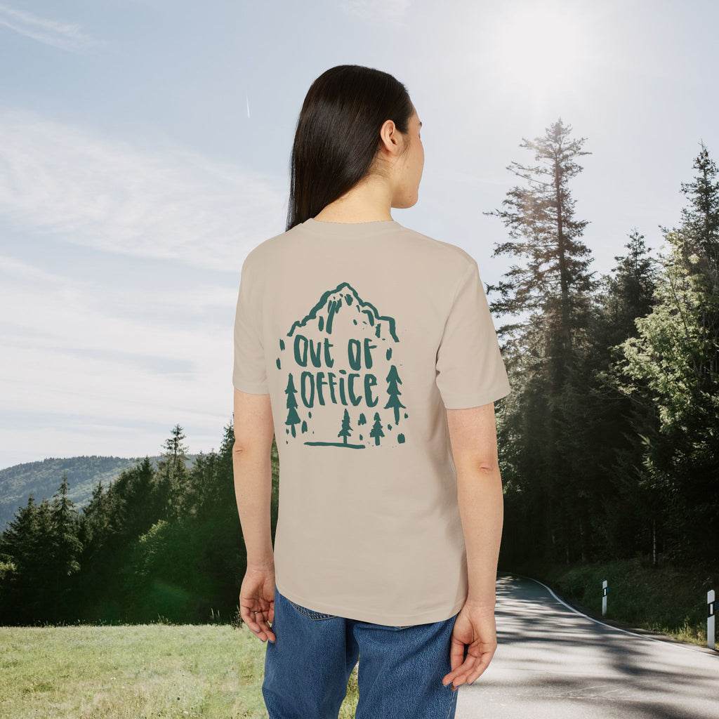 Out of Office T-Shirt, Outdoor Shirt mit Berge Wald Motiv, Abenteuer Urlaub Shirt, Wanderer, Baumwolle