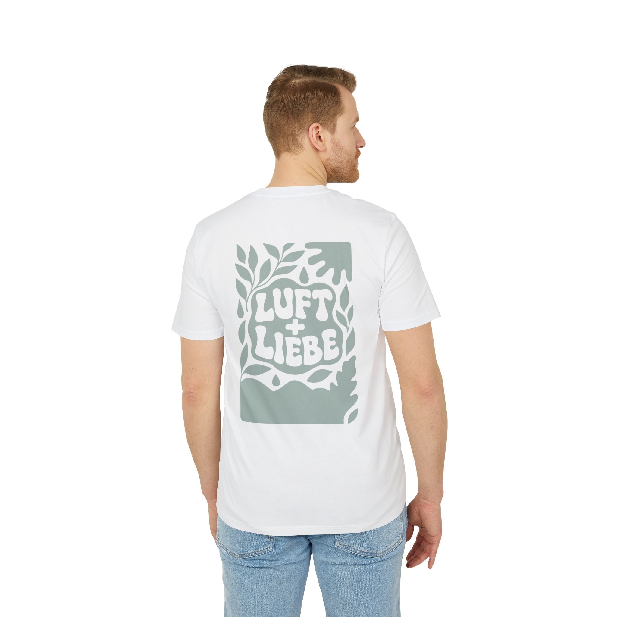 LUFT + LIEBE T-Shirt – Statement-Shirt mit Naturillustration | Rückendruck & Logo vorn | Unisex Bio-Baumwollshirt