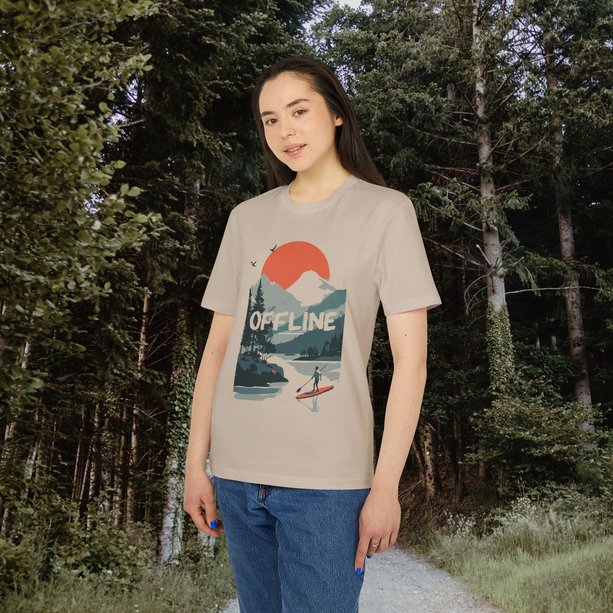 Stand Up Paddle, Berge Outdoor Shirt, Illustration, Vintage-inspiriertes Baumwoll-T-Shirt, Unisex-T-Shirt