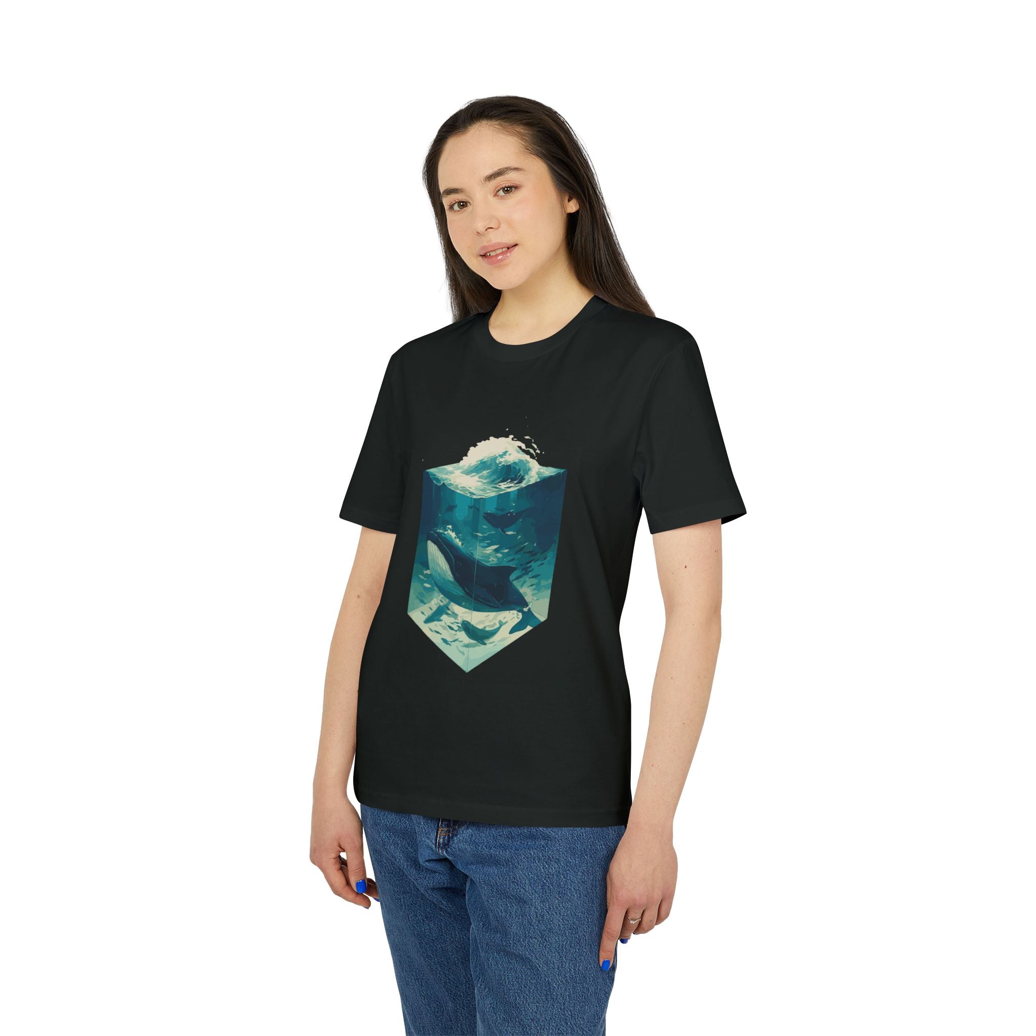 Blauwal, Illustration, Vintage-inspiriertes Baumwoll-T-Shirt, Unisex-T-Shirt