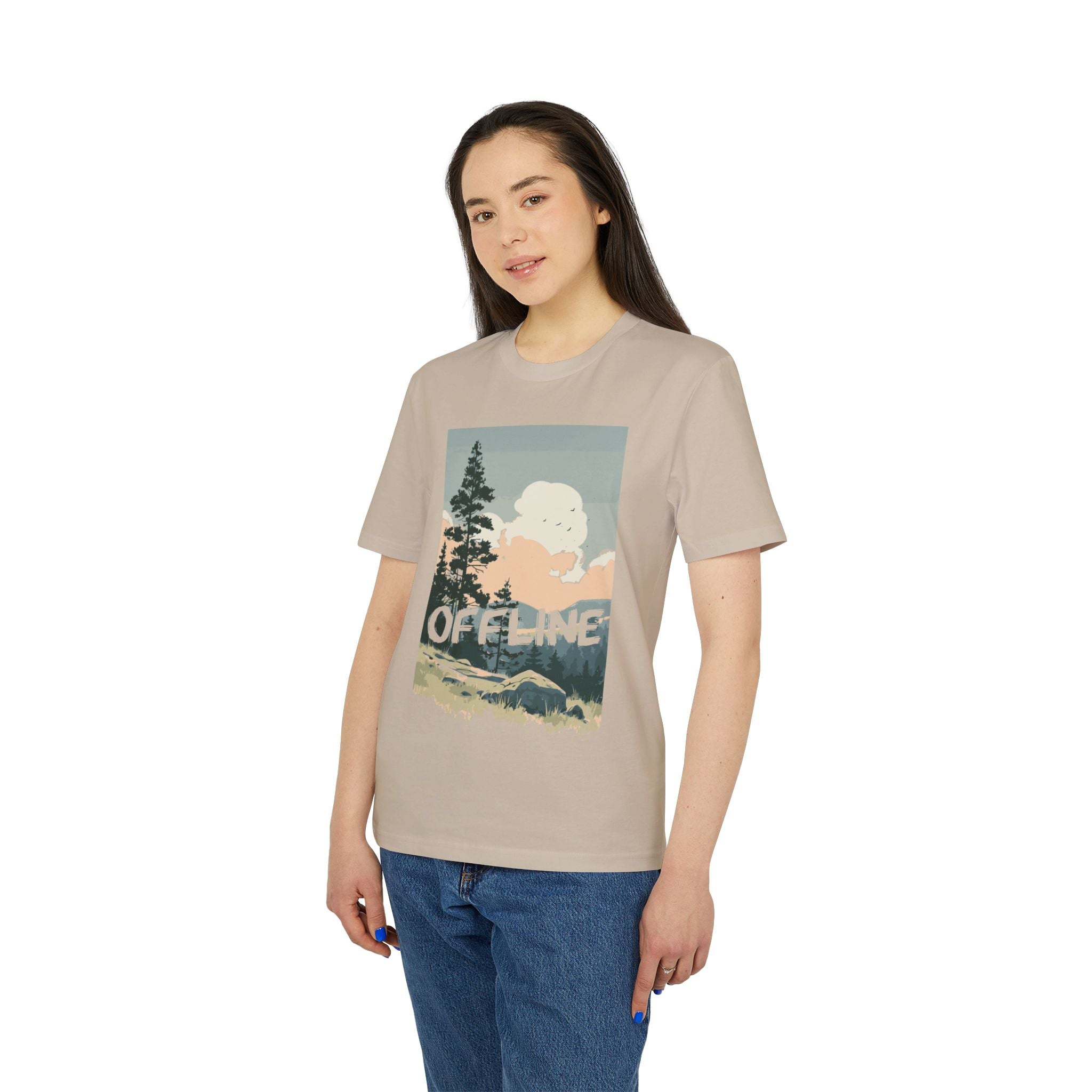 Offline Berge Outdoor Shirt, Illustration, Vintage-inspiriertes Baumwoll-T-Shirt, Unisex-T-Shirt