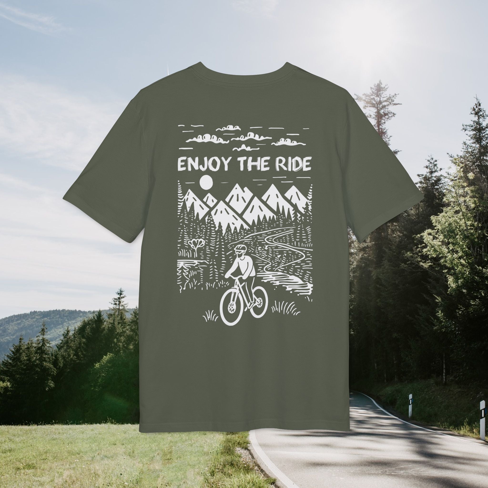 Enjoy the Ride T-Shirt, Mountainbike-Abenteuer Design für Outdoor-Fans Baumwoll-T-Shirt, Unisex-T-Shirt