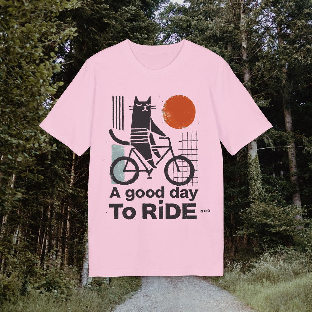 Lustiges Fahrrad T-Shirt - 'A Good Day to Ride' - Unisex Radfahrer Shirt mit Katze - Geschenk für Radsportler