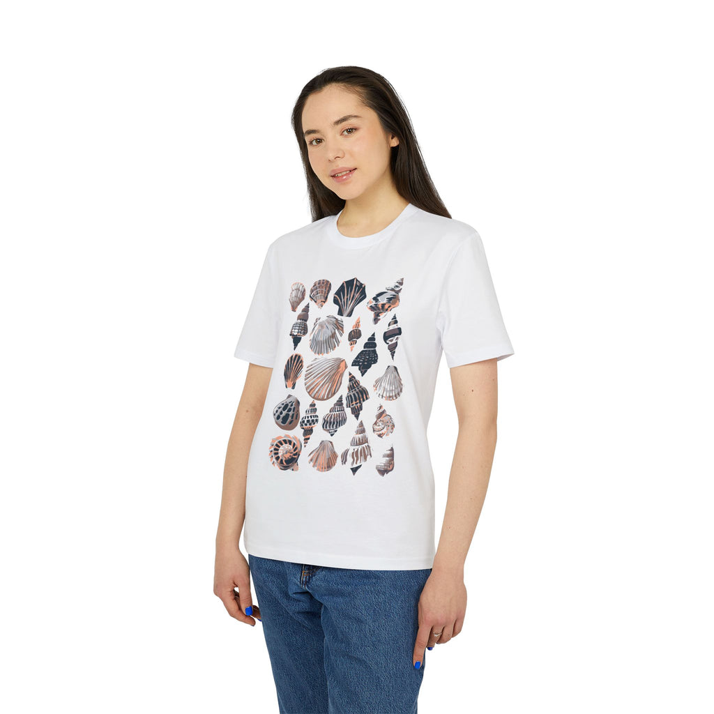 Muschel Natur Illustration, Maritimes Design T-Shirt aus Baumwolle Unisex mit Print vorne