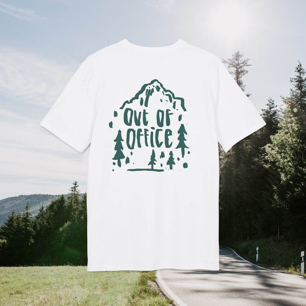 Out of Office T-Shirt, Outdoor Shirt mit Berge Wald Motiv, Abenteuer Urlaub Shirt, Wanderer, Baumwolle