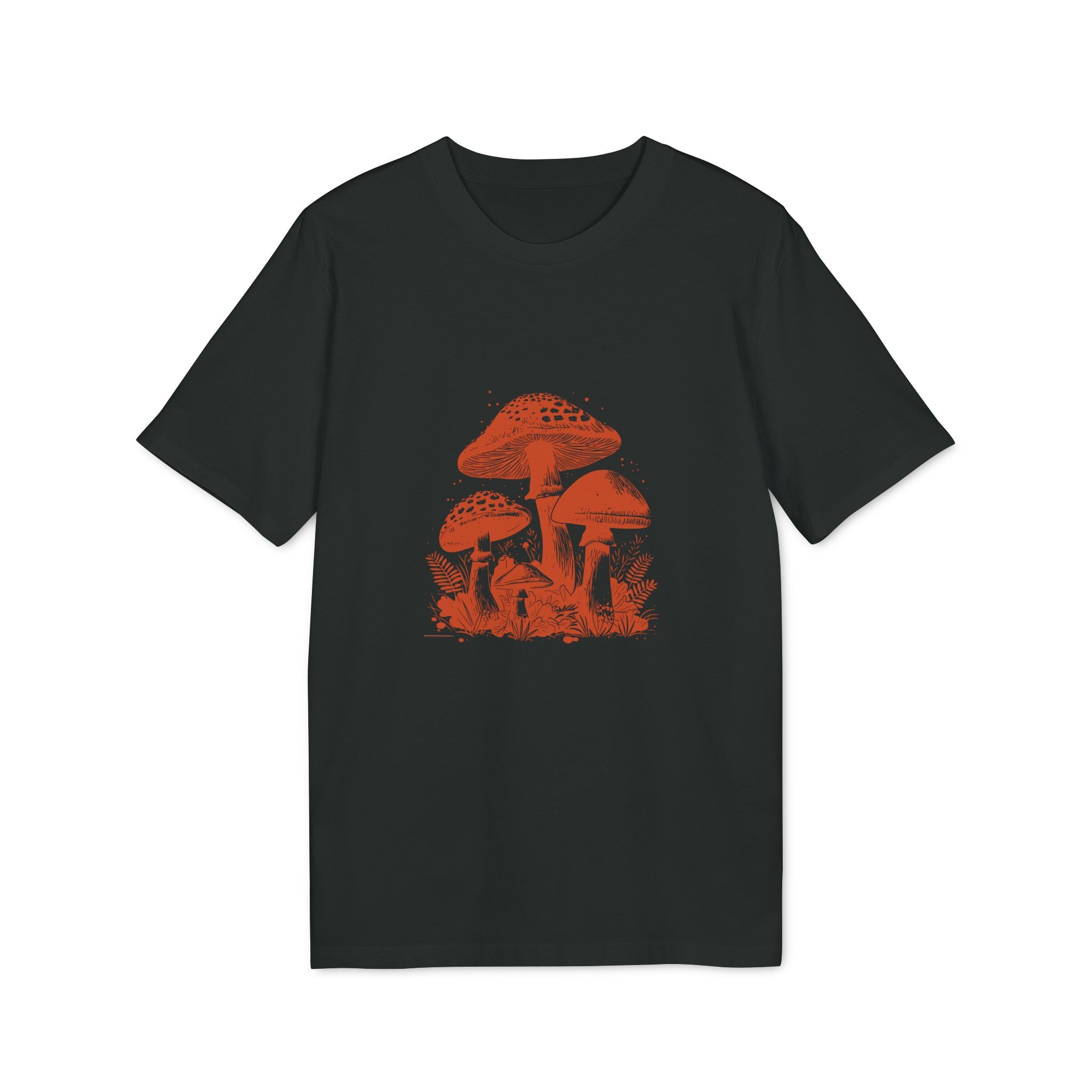Pilze im Wald Illustration Shirt, Vintage-inspiriertes Baumwoll-T-Shirt, Unisex