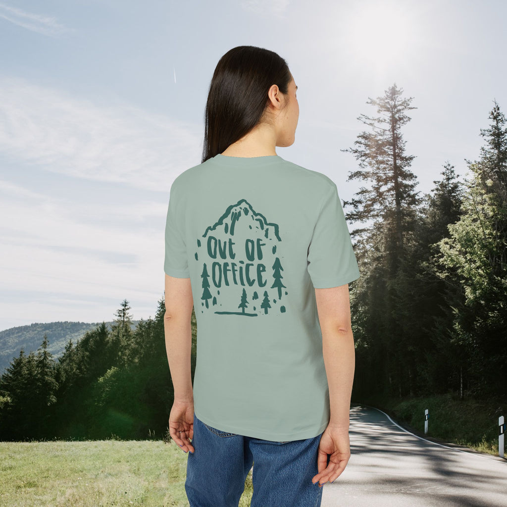 Out of Office T-Shirt, Outdoor Shirt mit Berge Wald Motiv, Abenteuer Urlaub Shirt, Wanderer, Baumwolle