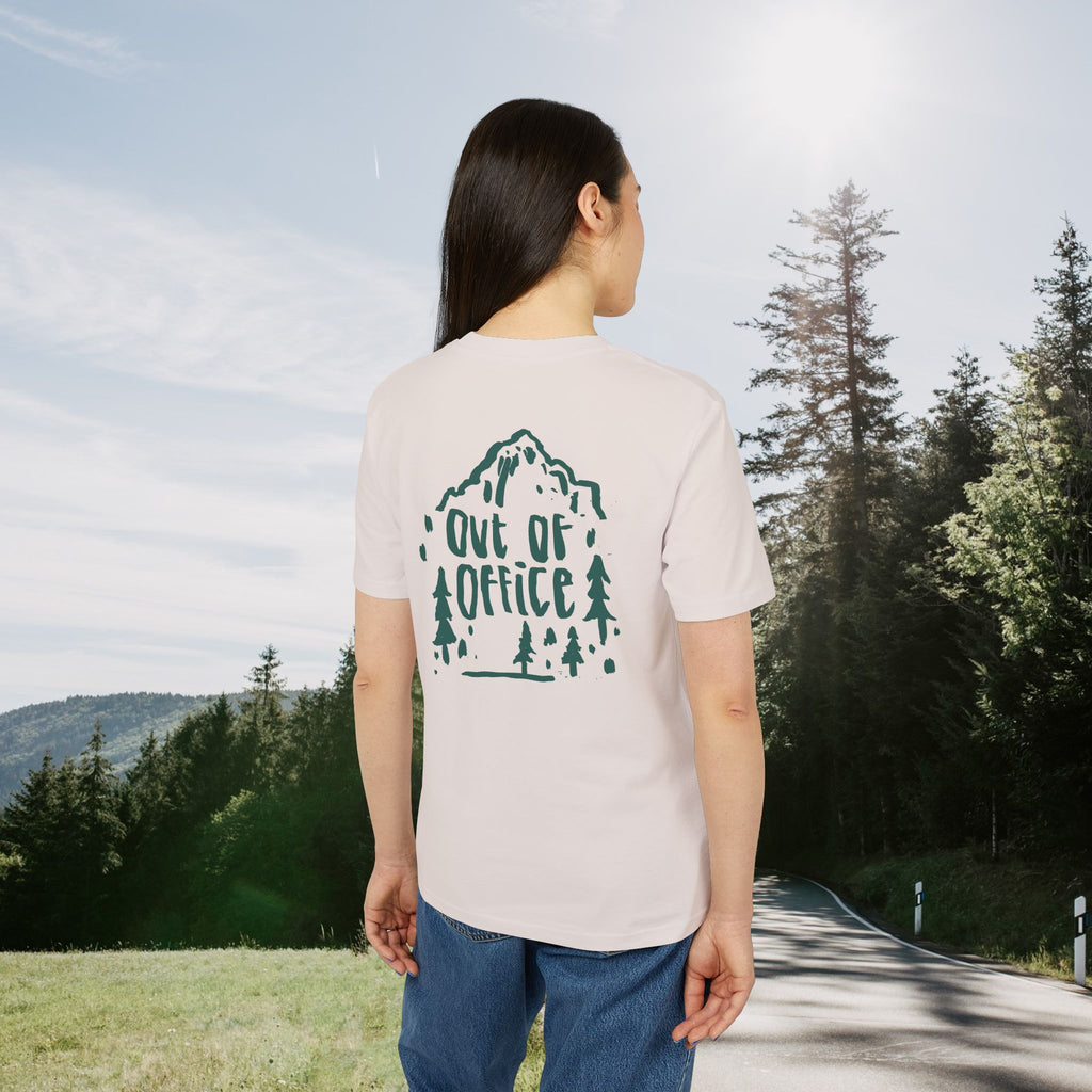 Out of Office T-Shirt, Outdoor Shirt mit Berge Wald Motiv, Abenteuer Urlaub Shirt, Wanderer, Baumwolle
