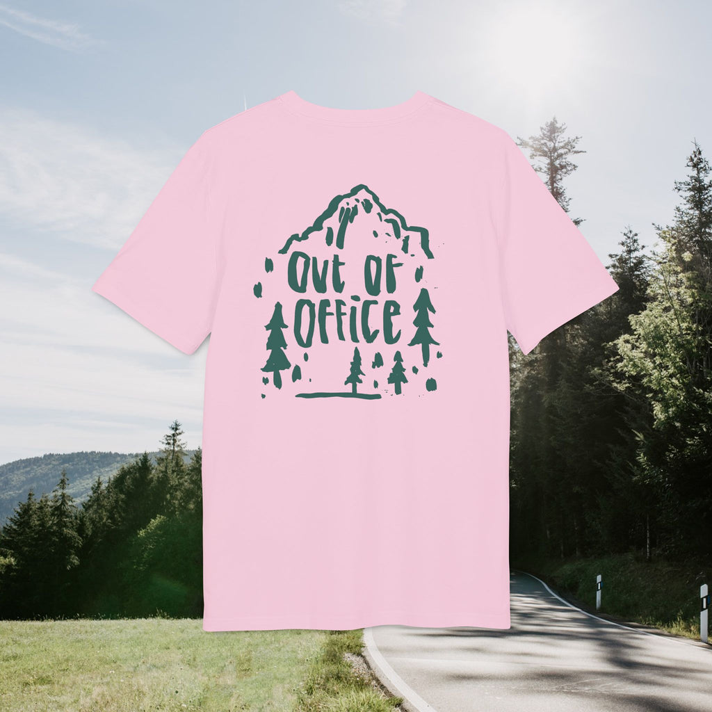 Out of Office T-Shirt, Outdoor Shirt mit Berge Wald Motiv, Abenteuer Urlaub Shirt, Wanderer, Baumwolle