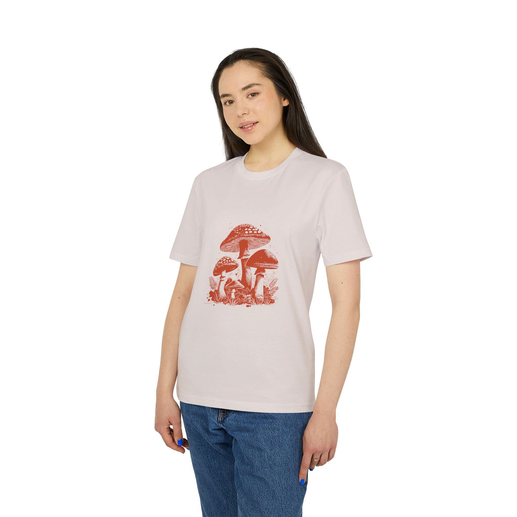 Pilze im Wald Illustration Shirt, Vintage-inspiriertes Baumwoll-T-Shirt, Unisex