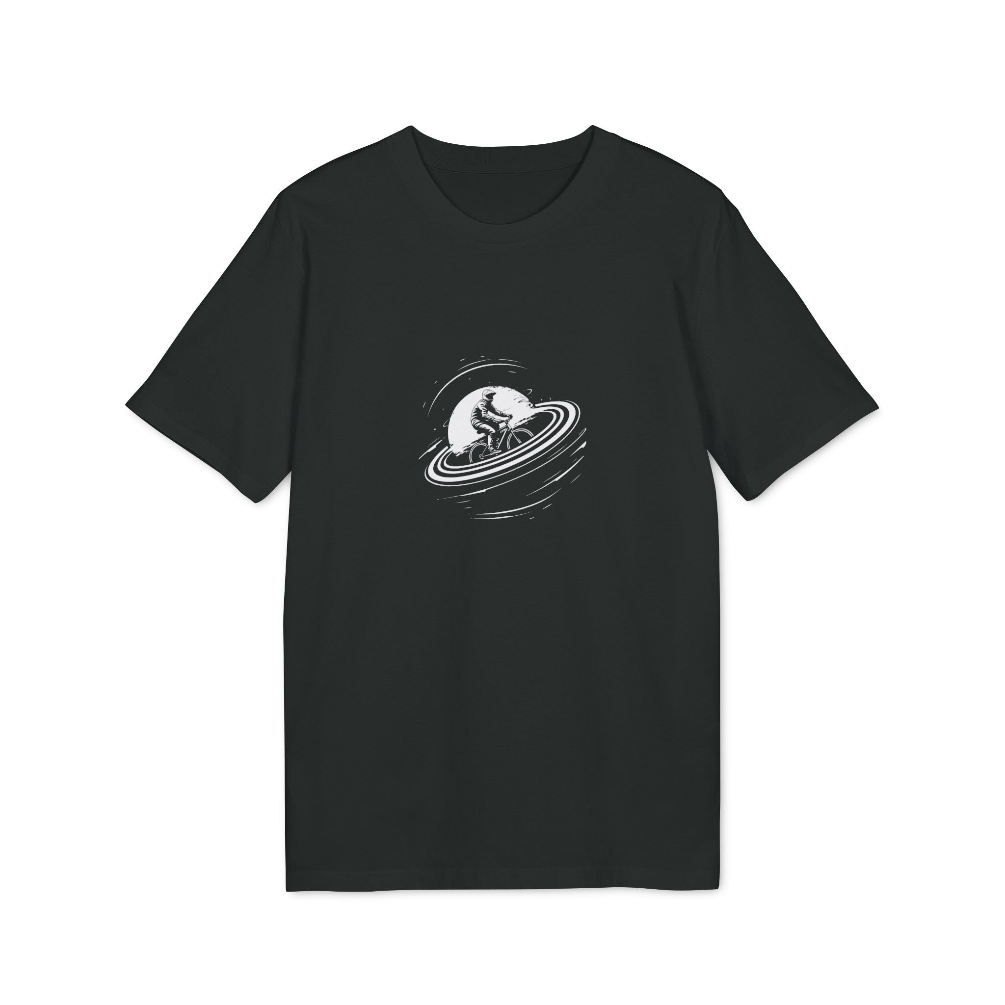 Fahrrad im Universum, Radsport Shirt, Illustration, T-Shirt aus Bio Baumwolle Unisex mit Print vorne