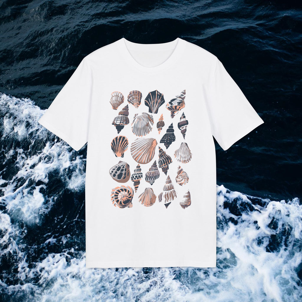 Muschel Natur Illustration, Maritimes Design T-Shirt aus Baumwolle Unisex mit Print vorne