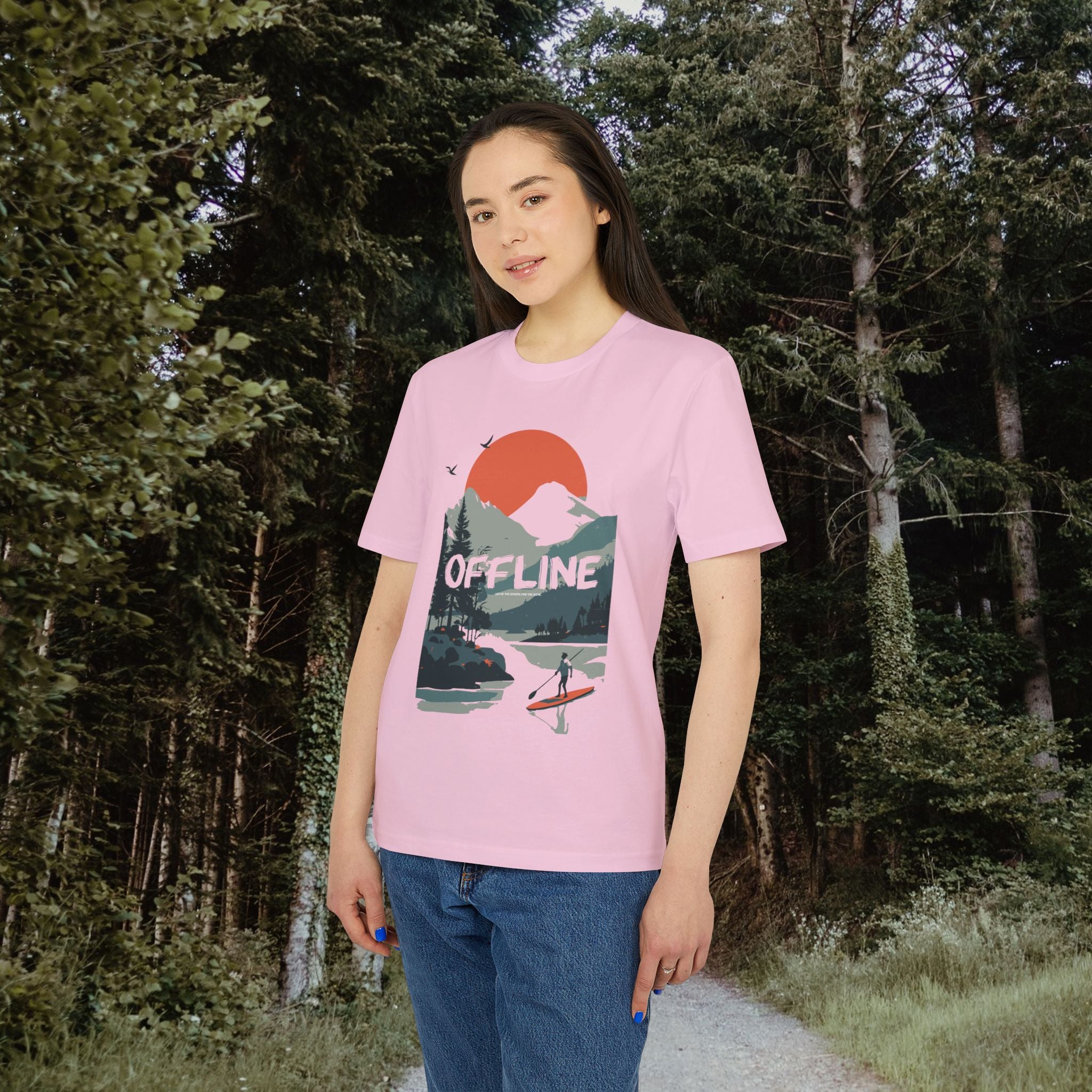 Stand Up Paddle, Berge Outdoor Shirt, Illustration, Vintage-inspiriertes Baumwoll-T-Shirt, Unisex-T-Shirt