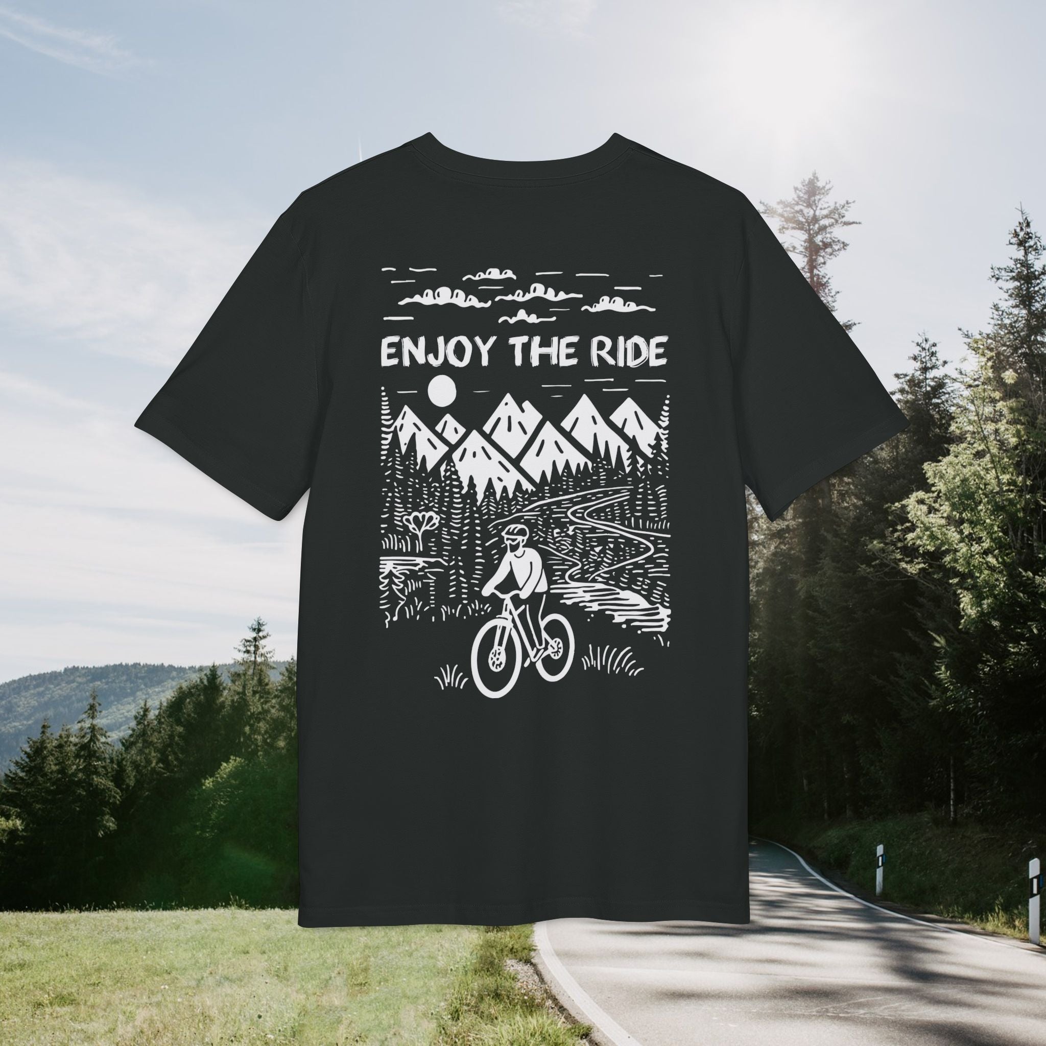 Enjoy the Ride T-Shirt, Mountainbike-Abenteuer Design für Outdoor-Fans Baumwoll-T-Shirt, Unisex-T-Shirt