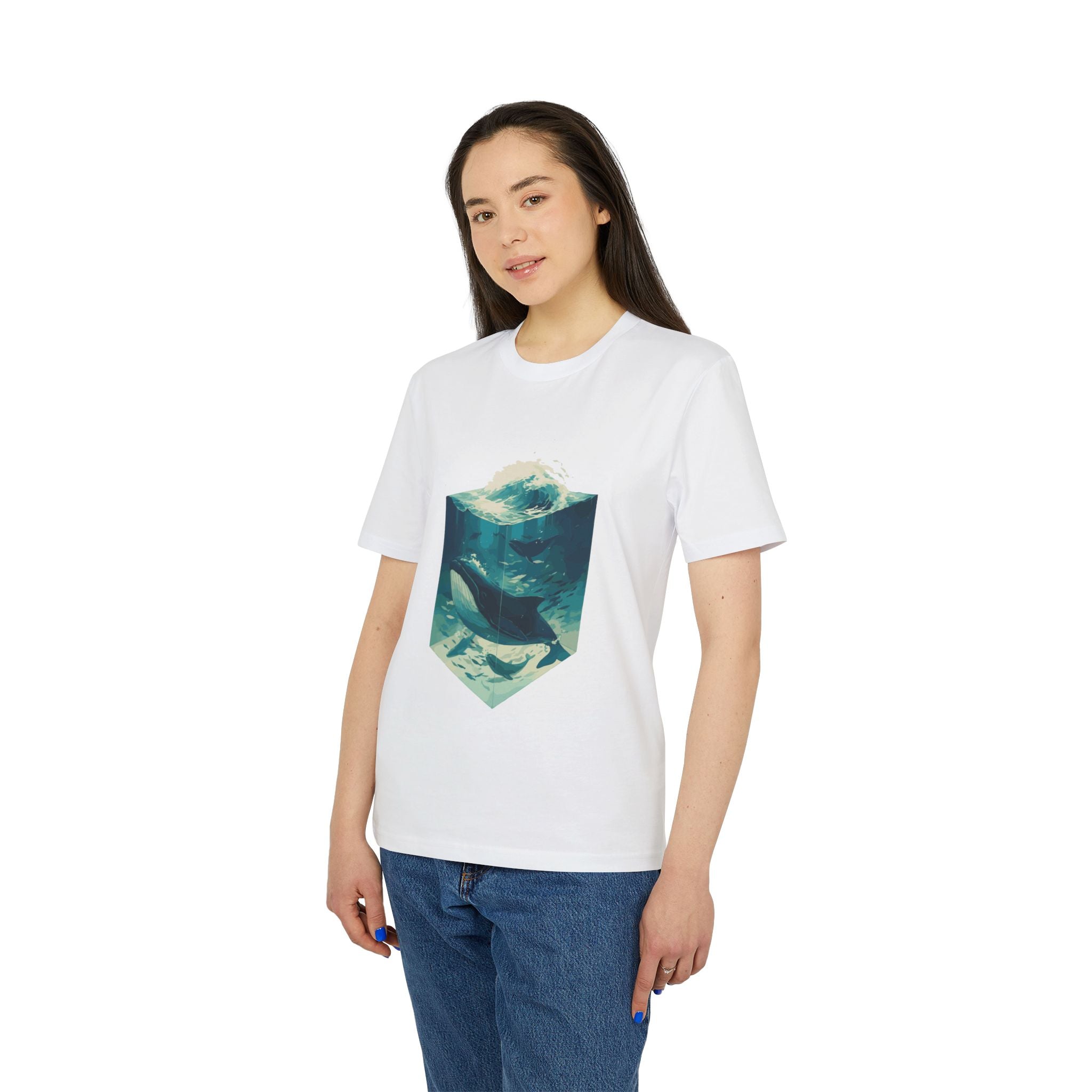 Blauwal, Illustration, Vintage-inspiriertes Baumwoll-T-Shirt, Unisex-T-Shirt