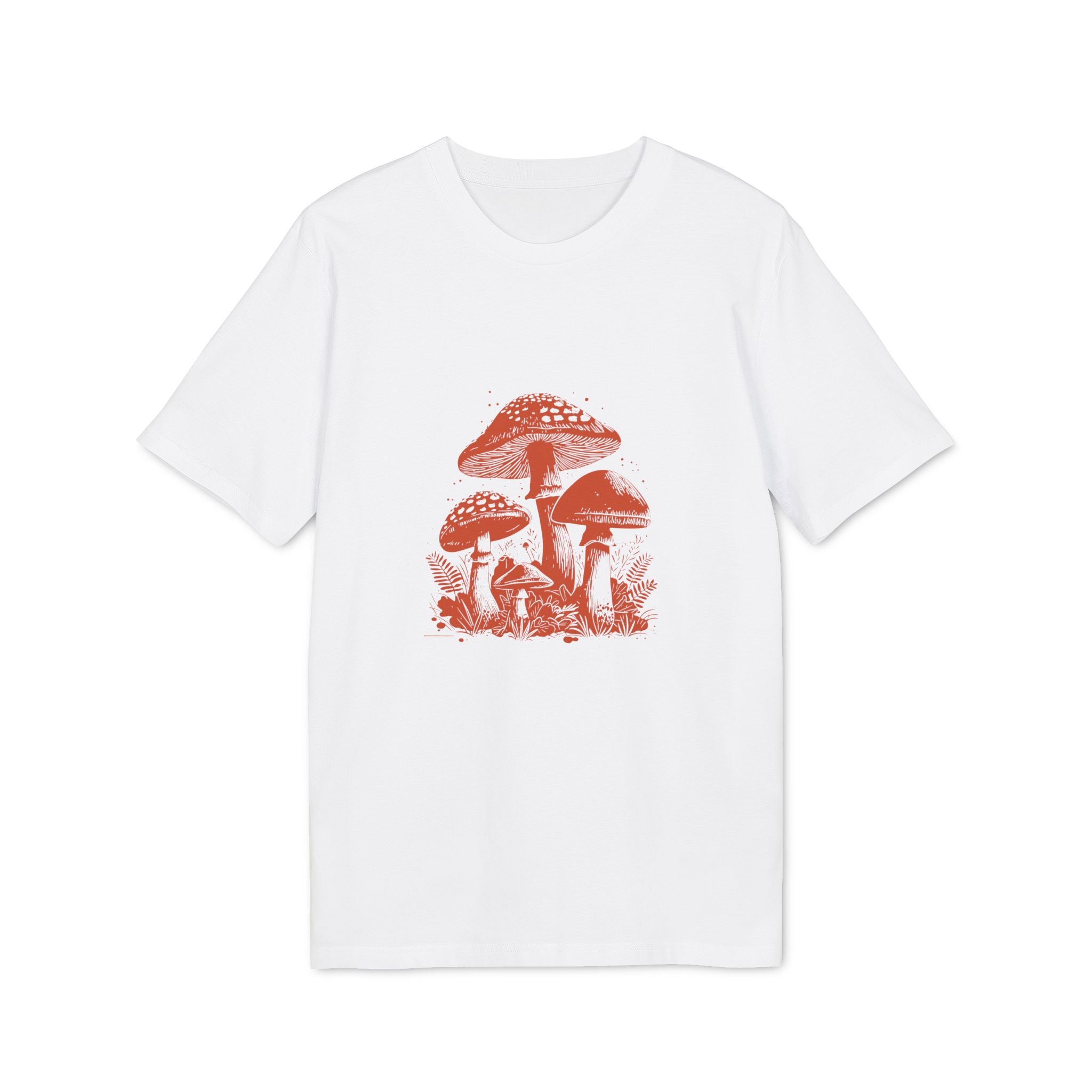 Pilze im Wald Illustration Shirt, Vintage-inspiriertes Baumwoll-T-Shirt, Unisex