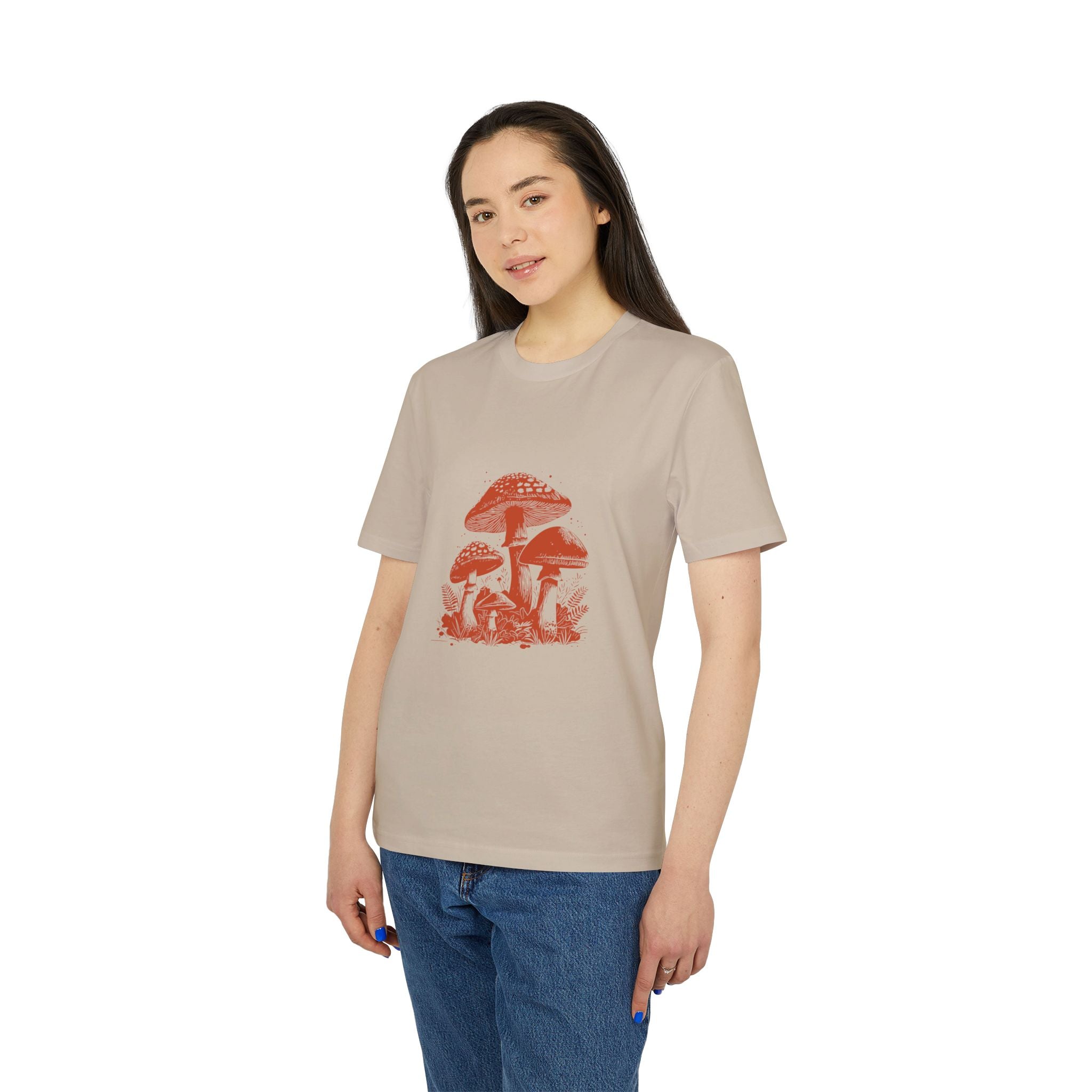 Pilze im Wald Illustration Shirt, Vintage-inspiriertes Baumwoll-T-Shirt, Unisex