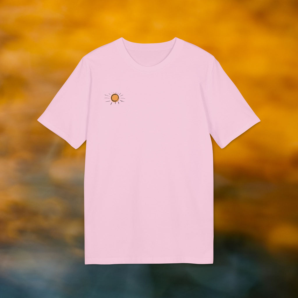 Ride the Tide T-Shirt – Shaka Surfer Sonne Design | Sommer Beachshirt mit Rückendruck | Unisex Bio-Baumwollshirt