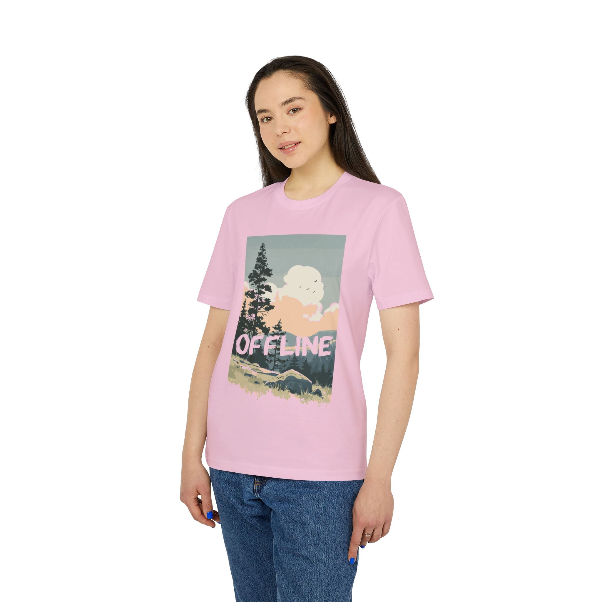 Offline Berge Outdoor Shirt, Illustration, Vintage-inspiriertes Baumwoll-T-Shirt, Unisex-T-Shirt