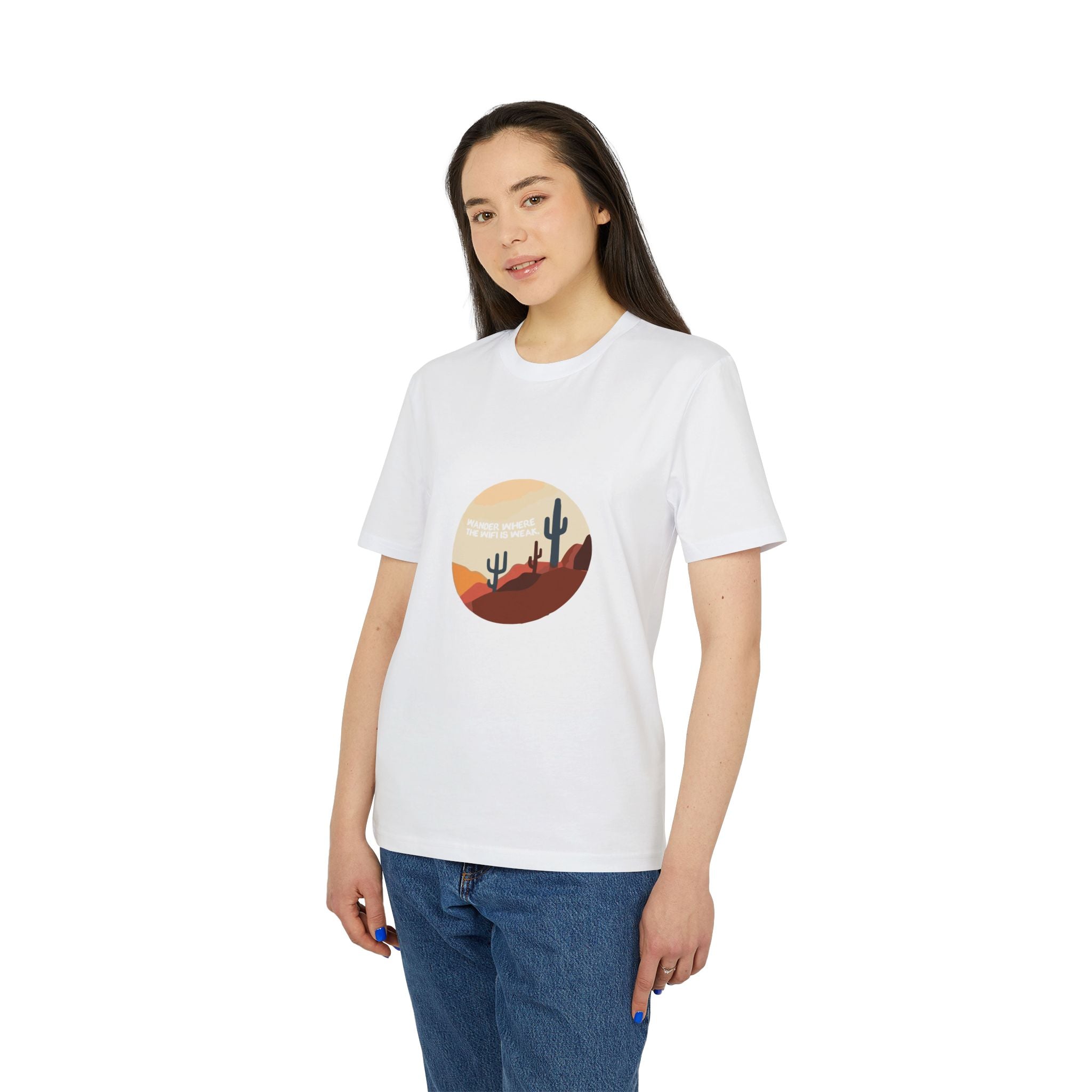 Wandern in der Wüste, Illustration, Vintage-inspiriertes Baumwoll-T-Shirt, Unisex-T-Shirt
