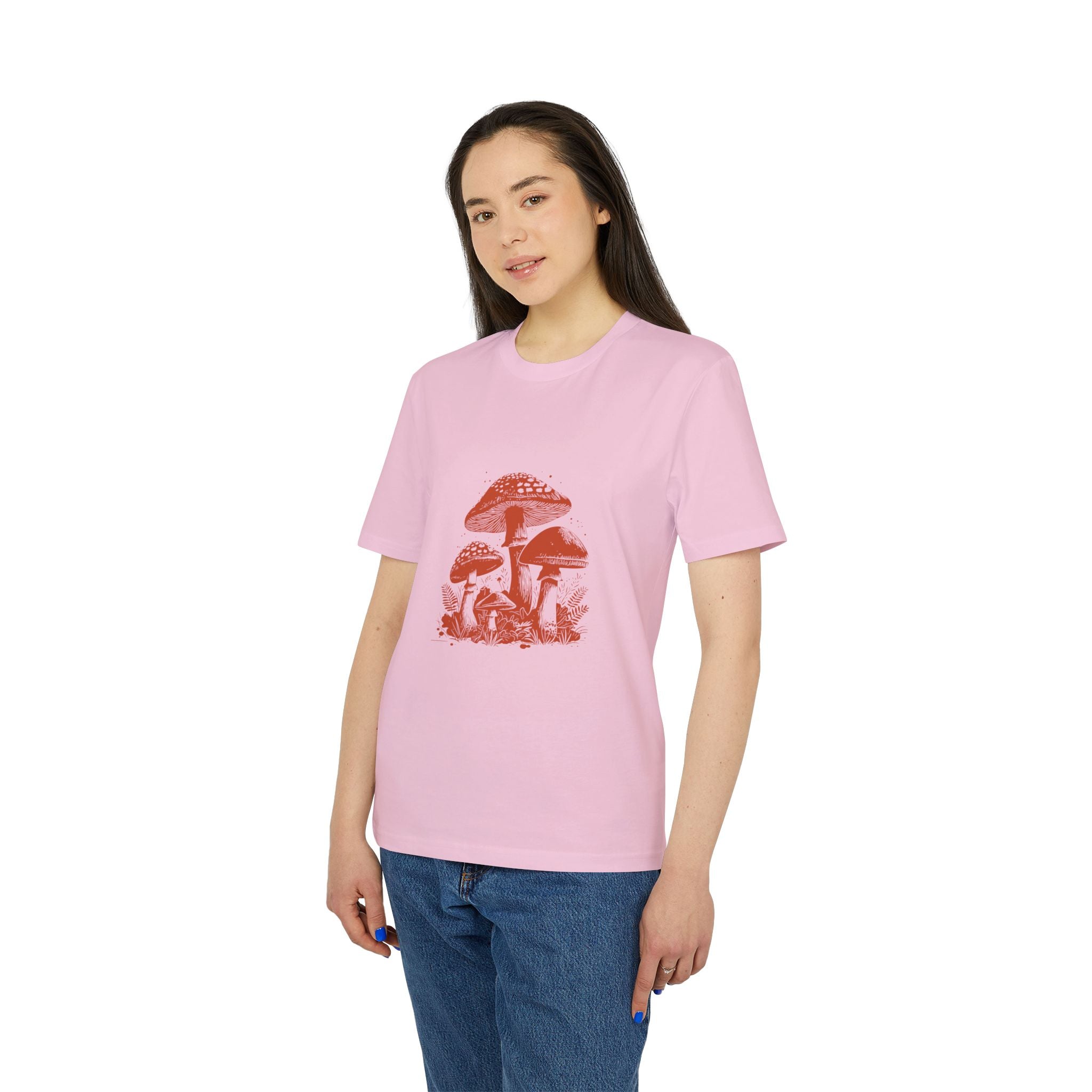 Pilze im Wald Illustration Shirt, Vintage-inspiriertes Baumwoll-T-Shirt, Unisex