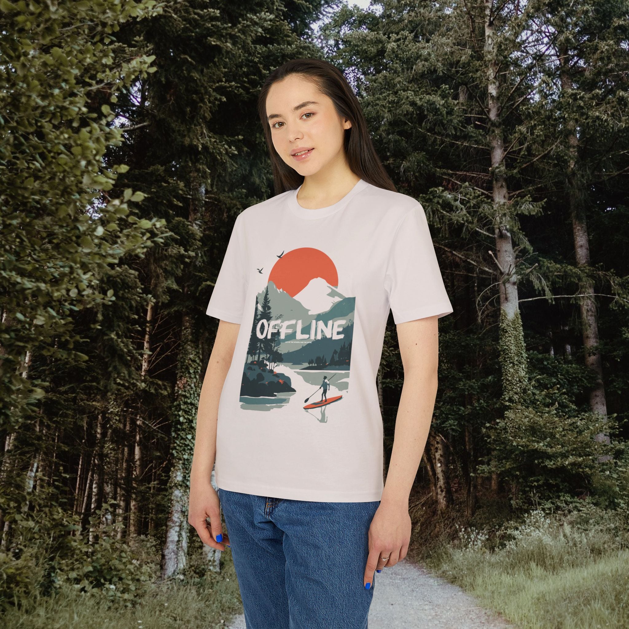 Stand Up Paddle, Berge Outdoor Shirt, Illustration, Vintage-inspiriertes Baumwoll-T-Shirt, Unisex-T-Shirt
