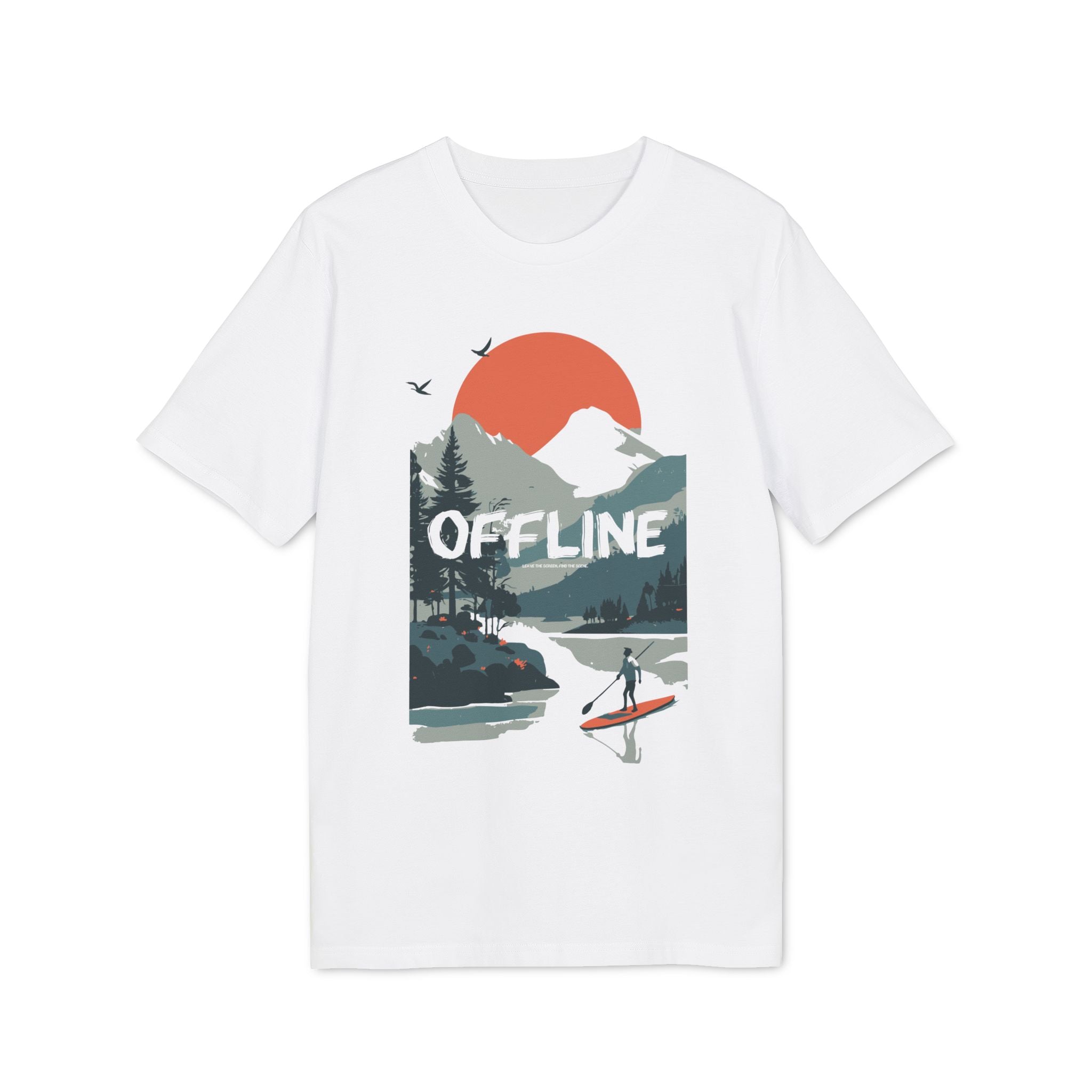 Stand Up Paddle, Berge Outdoor Shirt, Illustration, Vintage-inspiriertes Baumwoll-T-Shirt, Unisex-T-Shirt