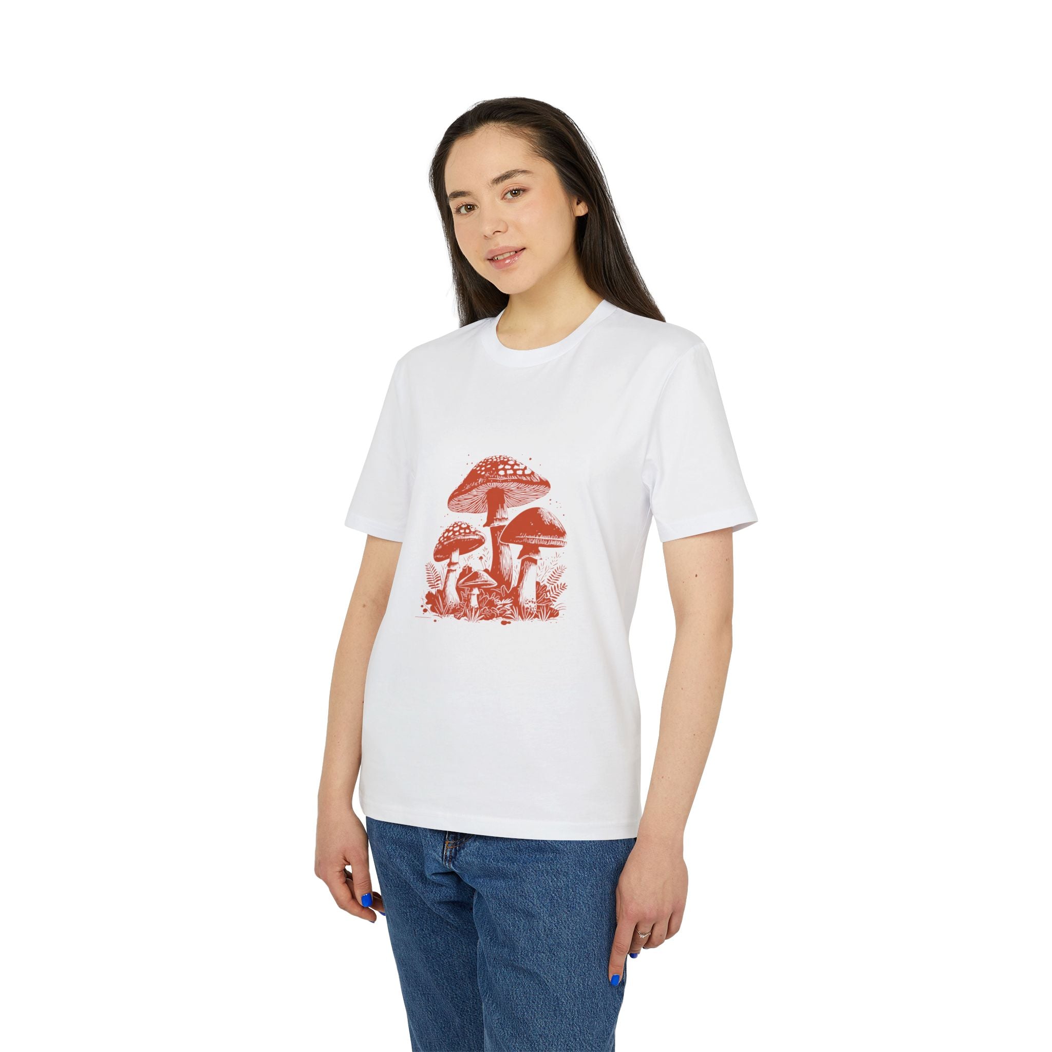 Pilze im Wald Illustration Shirt, Vintage-inspiriertes Baumwoll-T-Shirt, Unisex