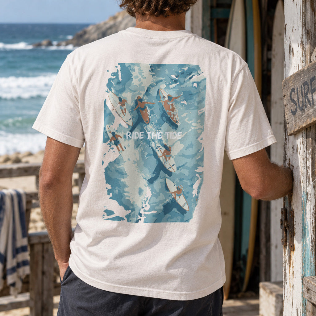 Ride the Tide Surfbrett – Surf T-Shirt