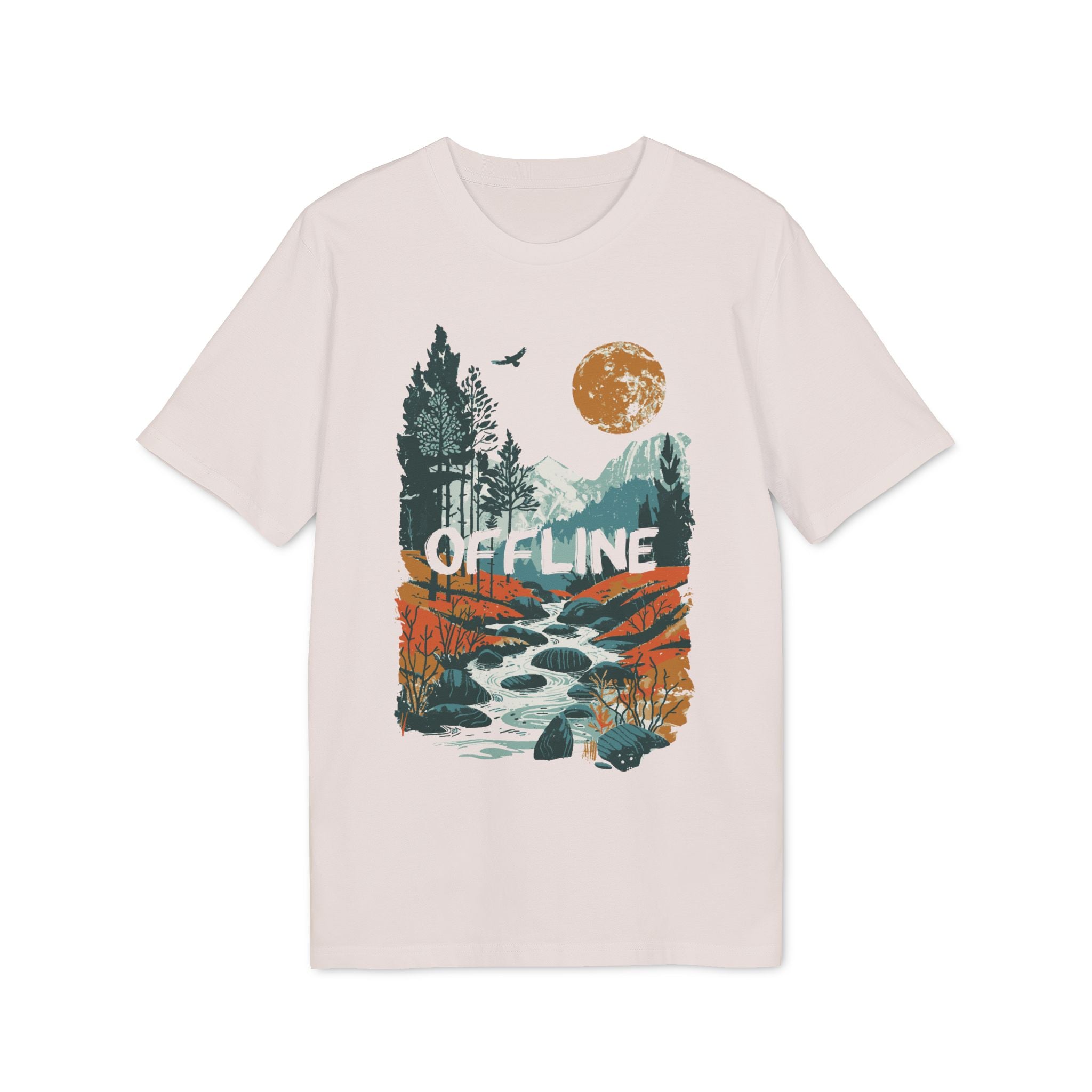 Wandern in den Bergen, Offline, Outdoor Illustration T-Shirt aus Baumwolle mit Print vorne und hinten
