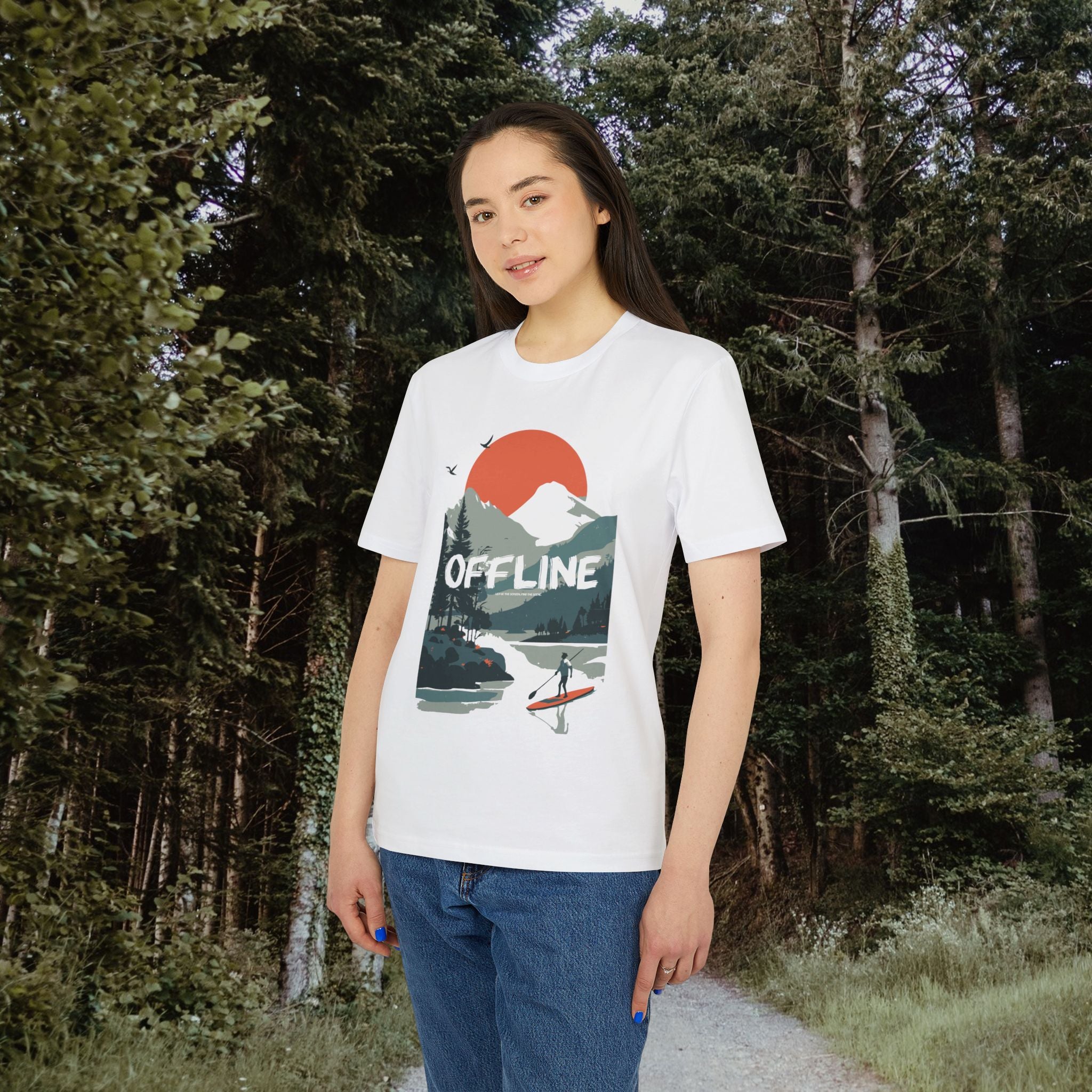 Stand Up Paddle, Berge Outdoor Shirt, Illustration, Vintage-inspiriertes Baumwoll-T-Shirt, Unisex-T-Shirt