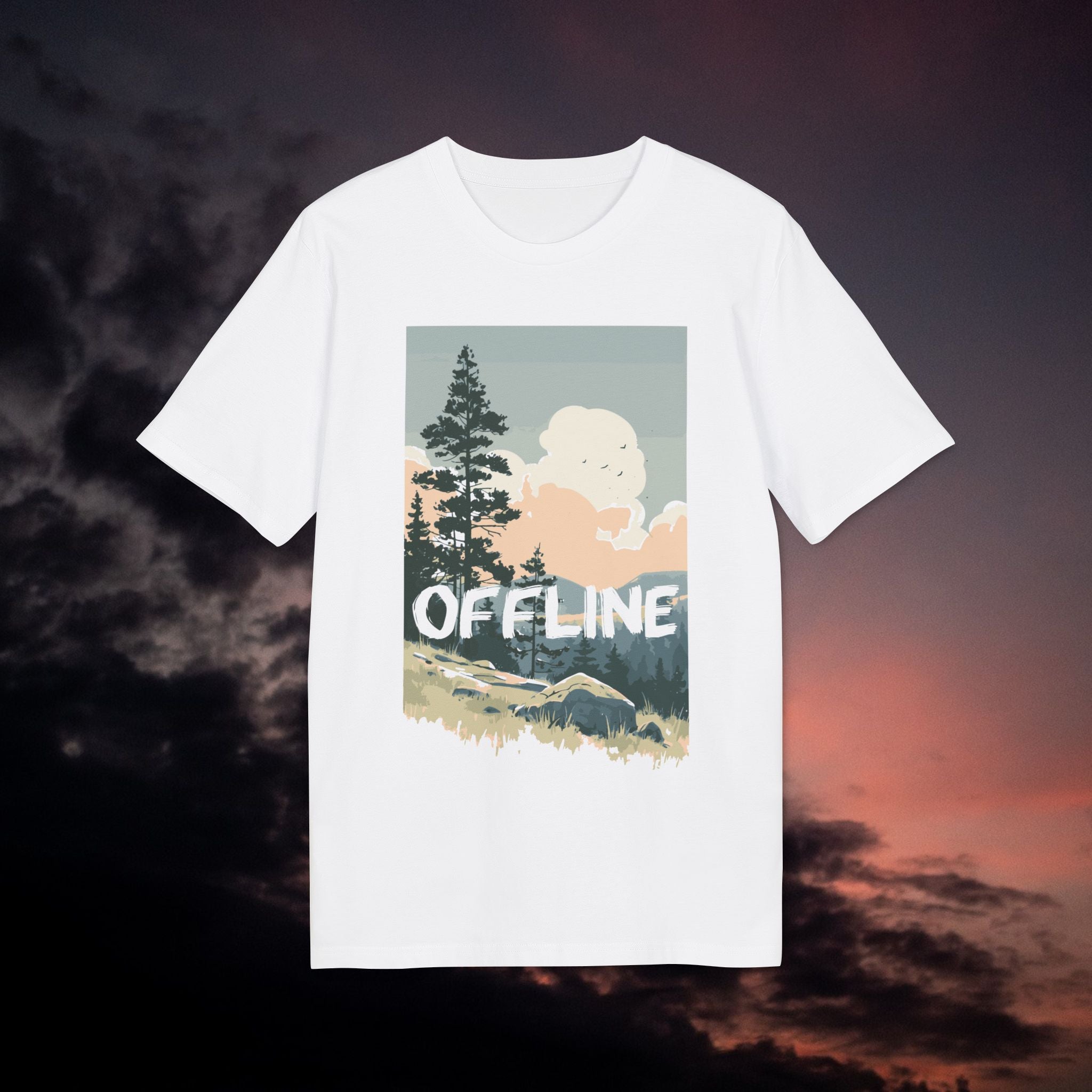 Offline Berge Outdoor Shirt, Illustration, Vintage-inspiriertes Baumwoll-T-Shirt, Unisex-T-Shirt