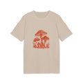 Sandbeiges Shirt mit rotorangem Pilzmotiv, feine Linien und kleine Gräser