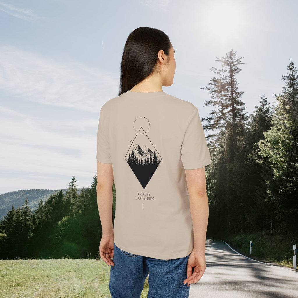 Minimalistisches Abenteuer T-Shirt, Go On Adventures, Berg und Wald Design, Wanderer Geschenk, Baumwolle