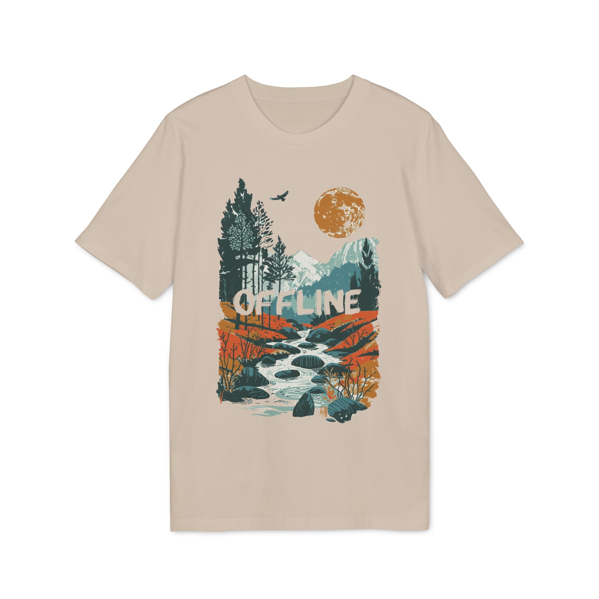 Wandern in den Bergen, Offline, Outdoor Illustration T-Shirt aus Baumwolle mit Print vorne und hinten