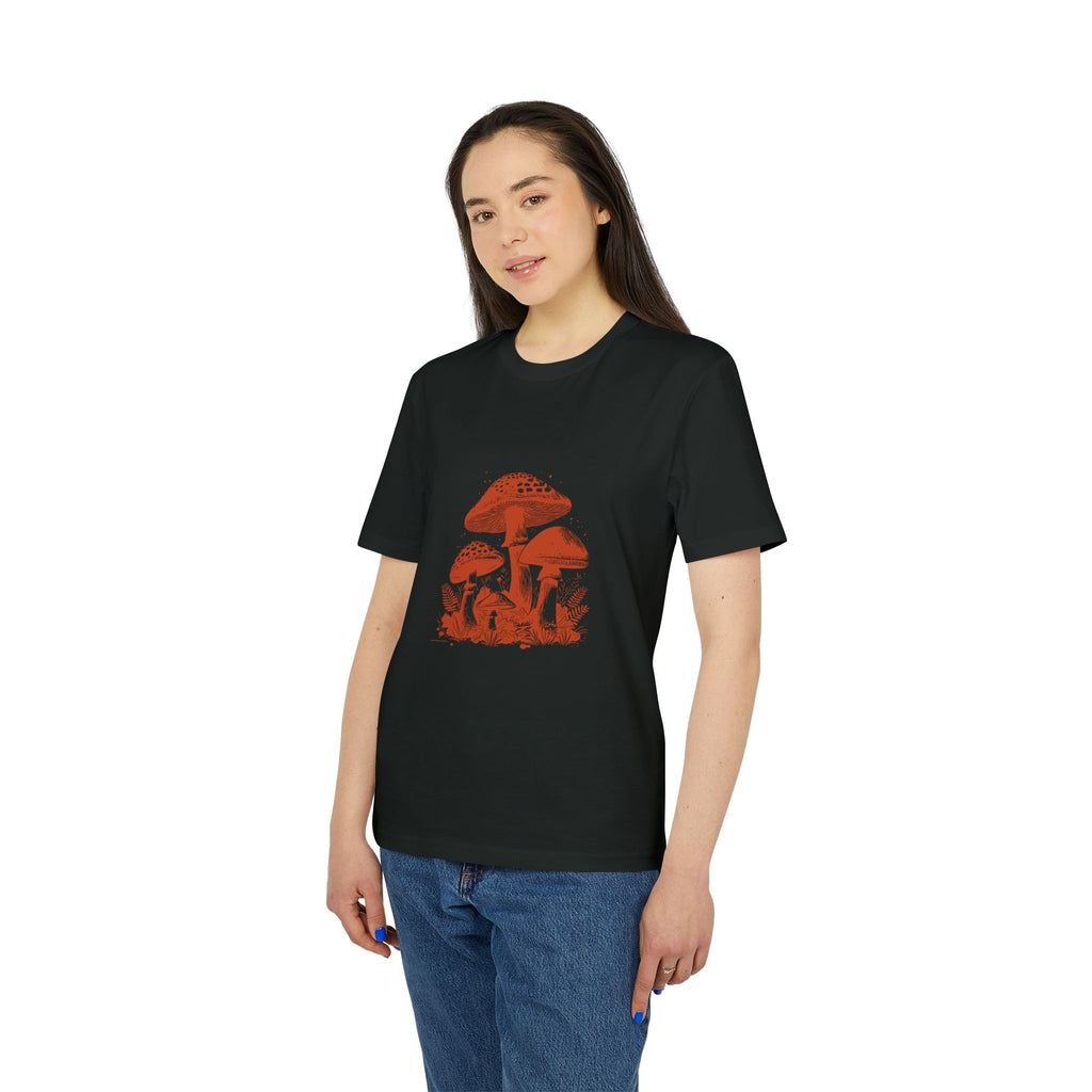 Pilze im Wald Illustration Shirt, Vintage-inspiriertes Baumwoll-T-Shirt, Unisex